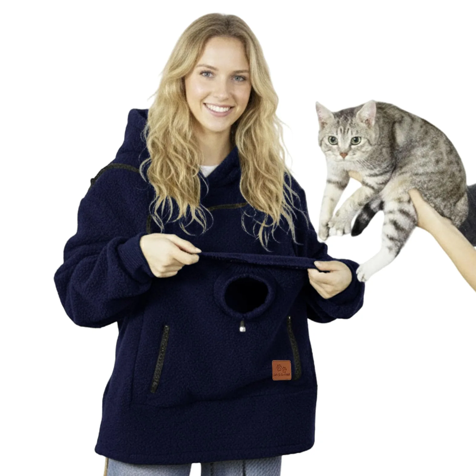 Generico Felpa con Cappuccio for Marsupio for Cani E Gatti con Cerniera, Tasca A Marsupio, Felpa con Cappuccio for Trasportino for Animali, Felpe Calde E Sciolte(Navy Blue,3X-Large)