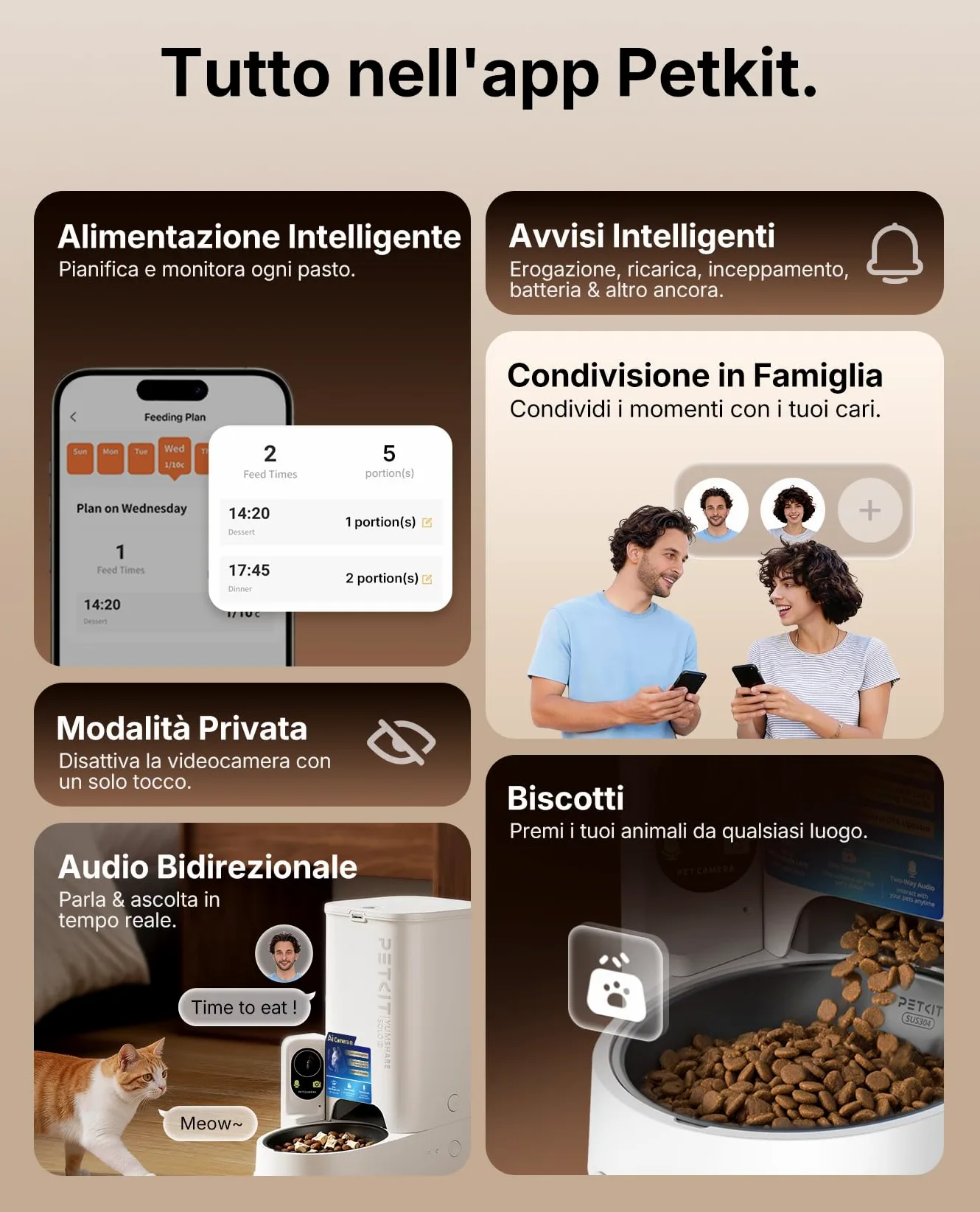PETKIT YumShare Solo 2 Distributore Automatico di Cibo per Gatti con Telecamera HD 1080p, Riconoscimento Multiplo Gatti, Funzioni AI, Wi-Fi 2.4/5 GHz, Capacità 3L, Ciotola in Acciaio Inossidabile