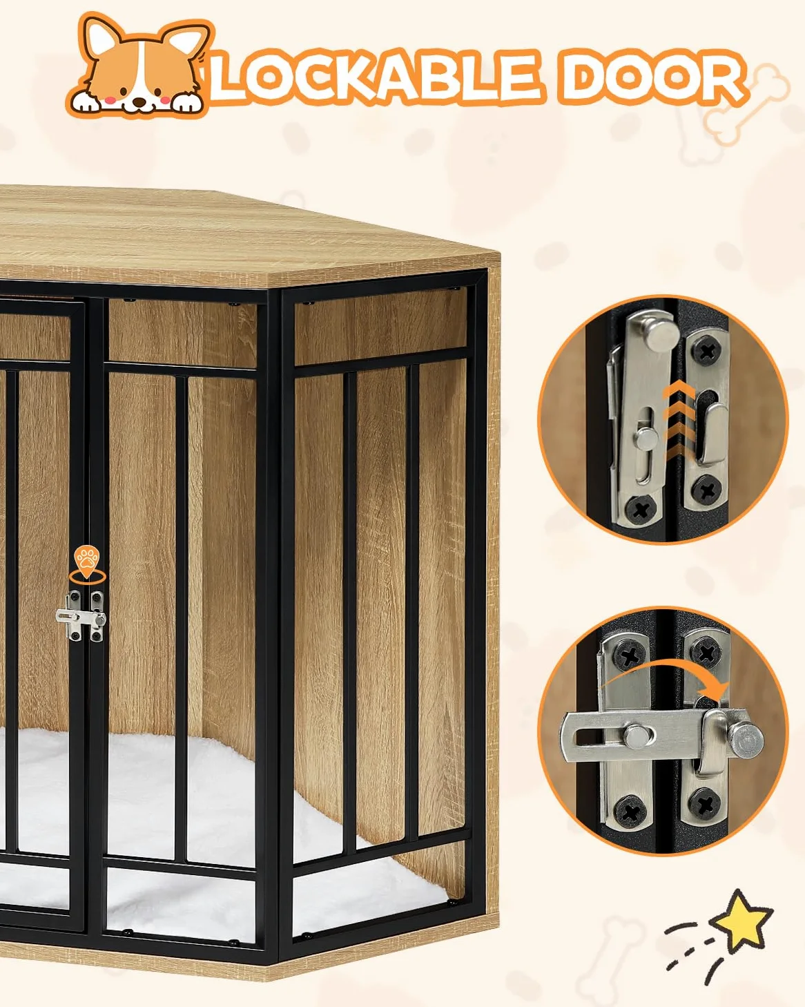 EUGAD Mobile Kennel Cane, Gabbia per Cani ad Angolo, Gabbia per Cani in Legno,Tavolo Supplemento,Sopporta di 70kg, Moderna Kennel Cane,Dog Crate Decorativa con Porta Bloccabile 111x60x67cm