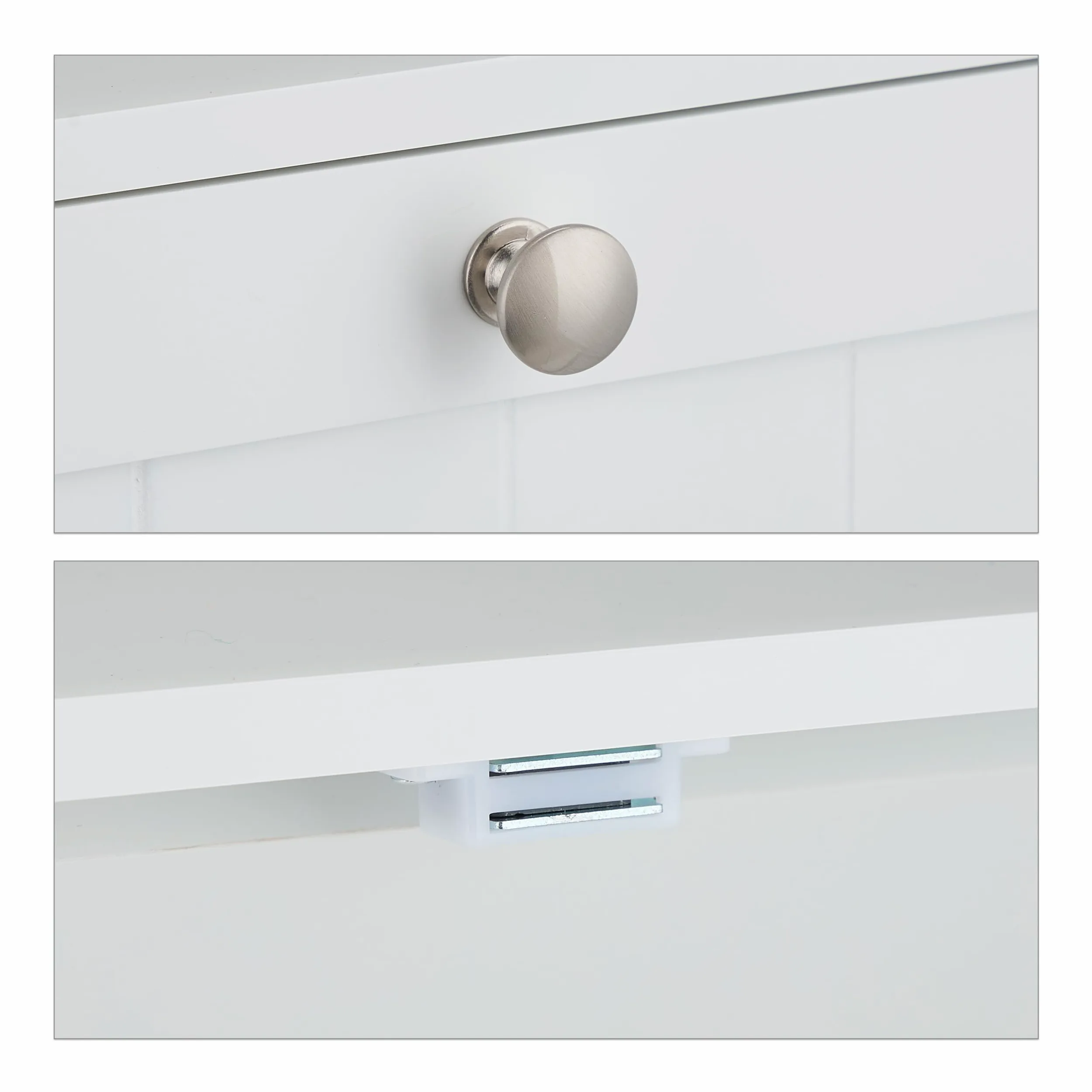 Relaxdays Ciotole Rialzate per Cani con Armadietto, Cassetto con 2 Scodelle e Ribaltina, HxLxP: 68x60x33 cm, MDF, Bianco