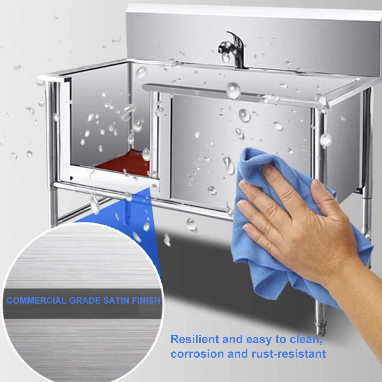 Vasca da bagno per cani in acciaio inox, lavabo, con rubinetto, per cani di taglia grande e media, ideale per lavare e toelettare facilmente i cani a casa