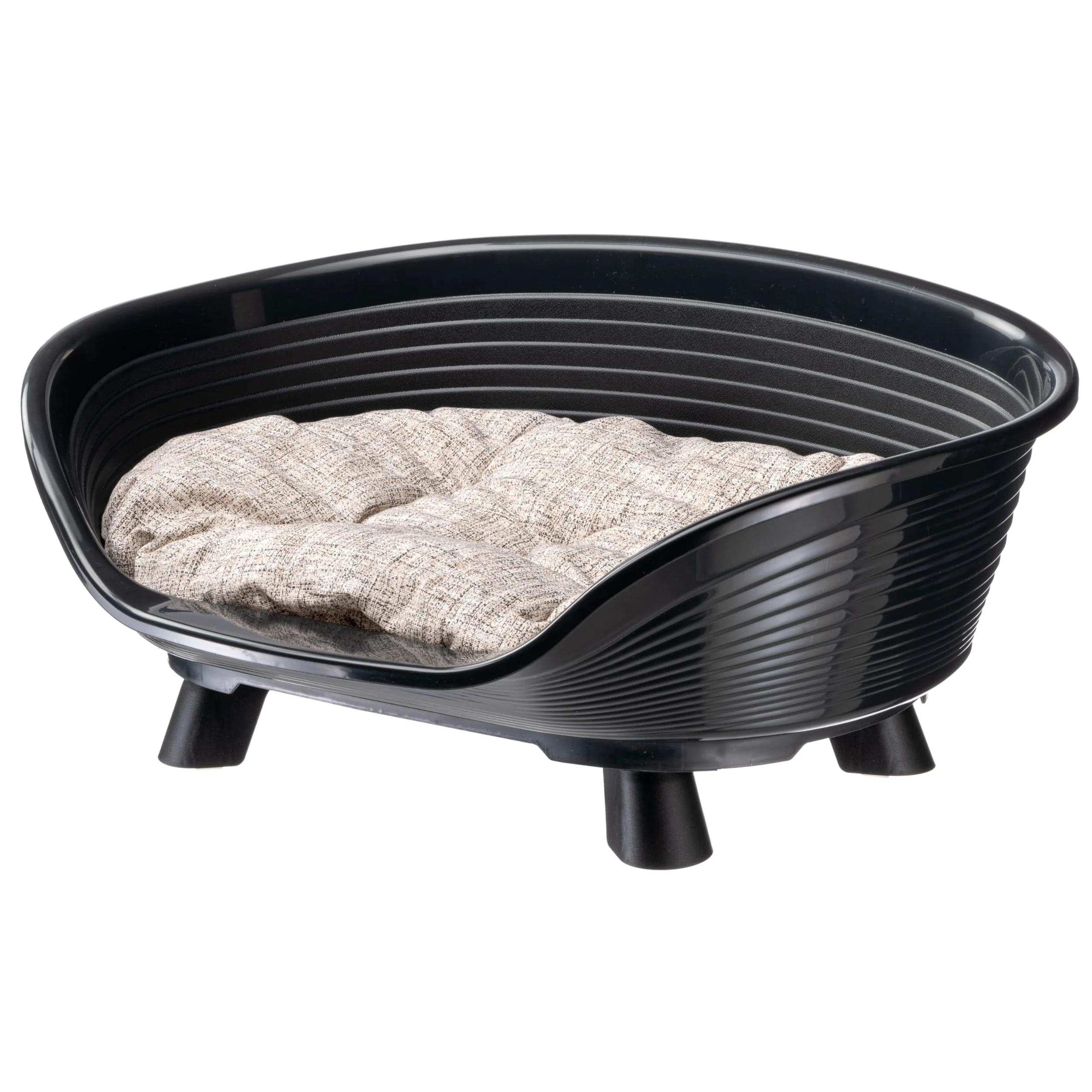 Ferplast Cuccia Cane e Gatto con Cuscino in Cotone, Cuccia Rialzata, Lettino per Cani Gatti da Interno, Traspirante e Antiscivolo, THRONE 61,5 x 45 x h 26 cm, Nero