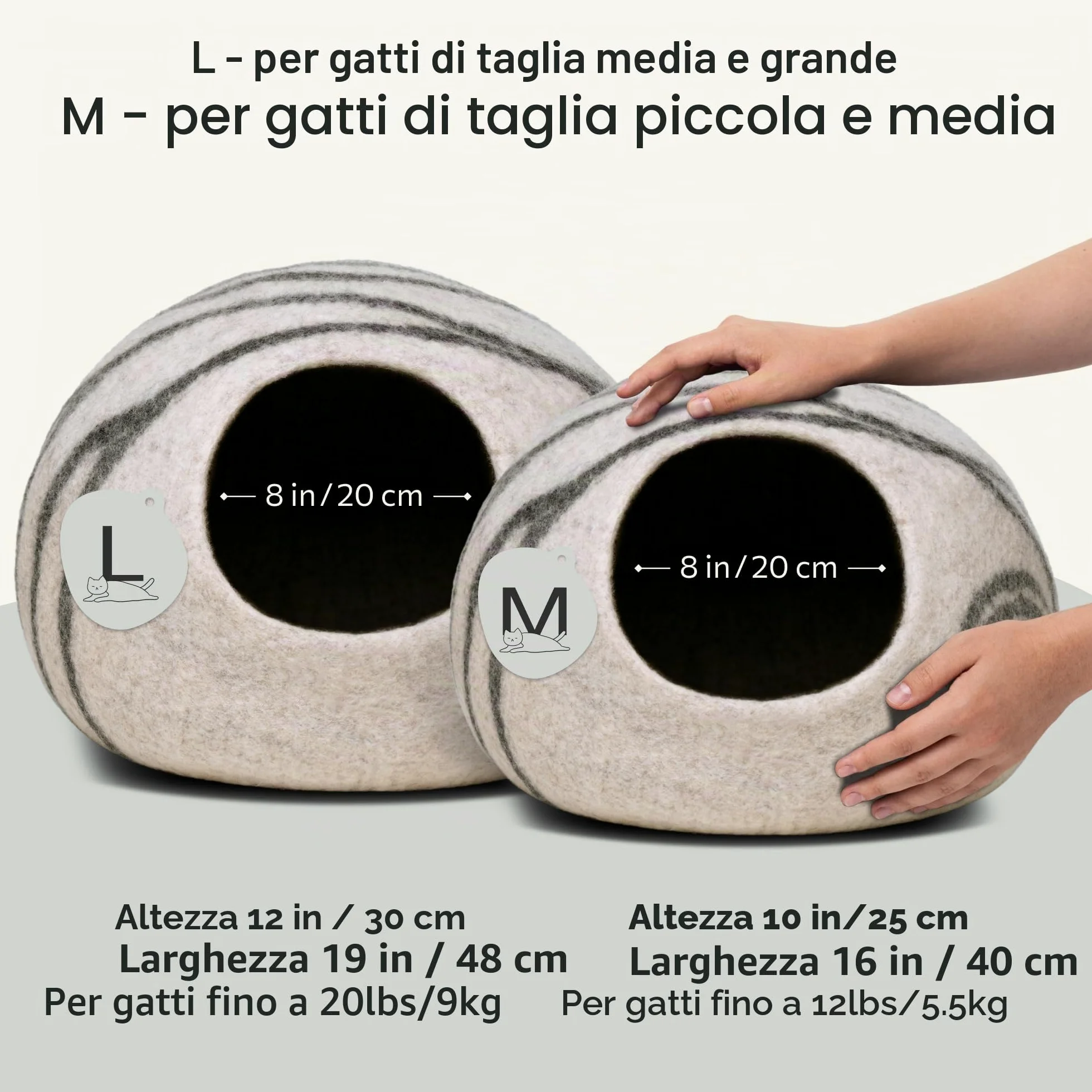 MEOWFIA Cuccia per gatti in feltro di alta qualità - Cuccia fatta a mano in lana merino per gatti e gattini (tonalità chiare) (medio, perla fumosa)