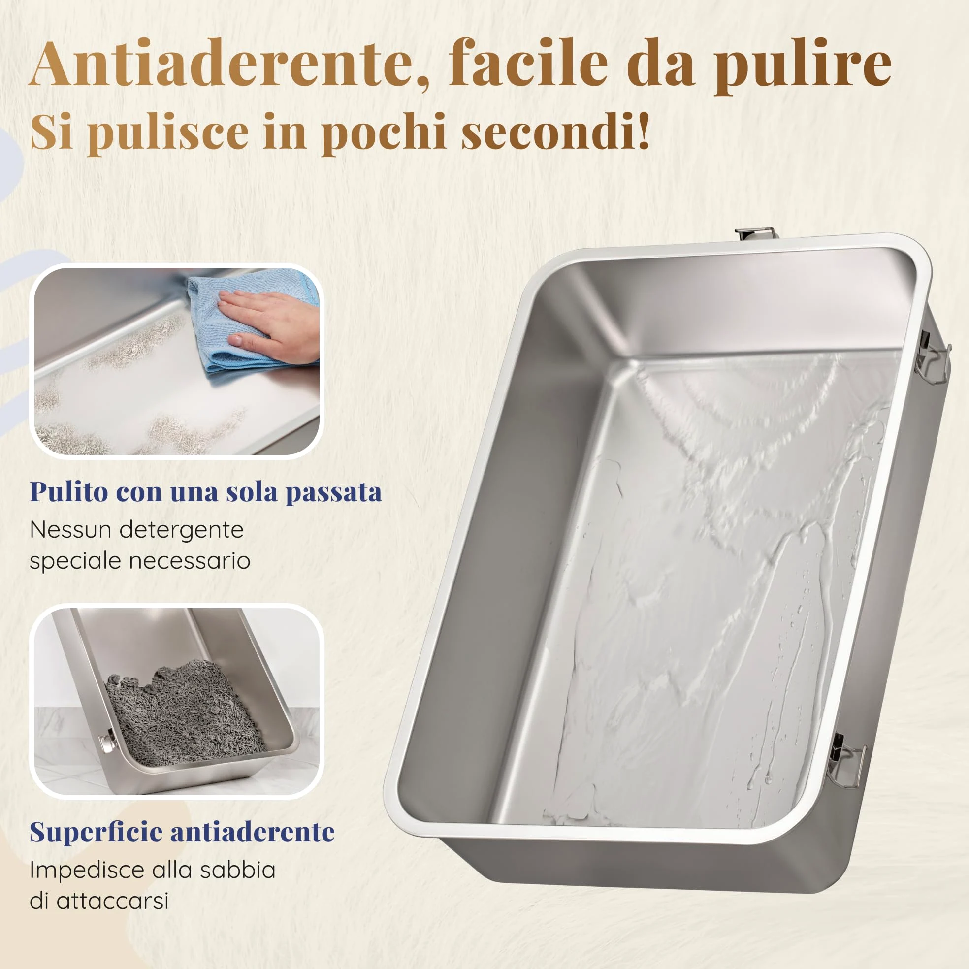 Lettiera Acciaio Inox – Inodore e Antiaderente – La Cassetta Gatto Inox XXL – Capacità 38L – Lettiere in acciaio per gatti – Con Paletta e Tappetino per Lettiera – 60 × 40 × 32 cm