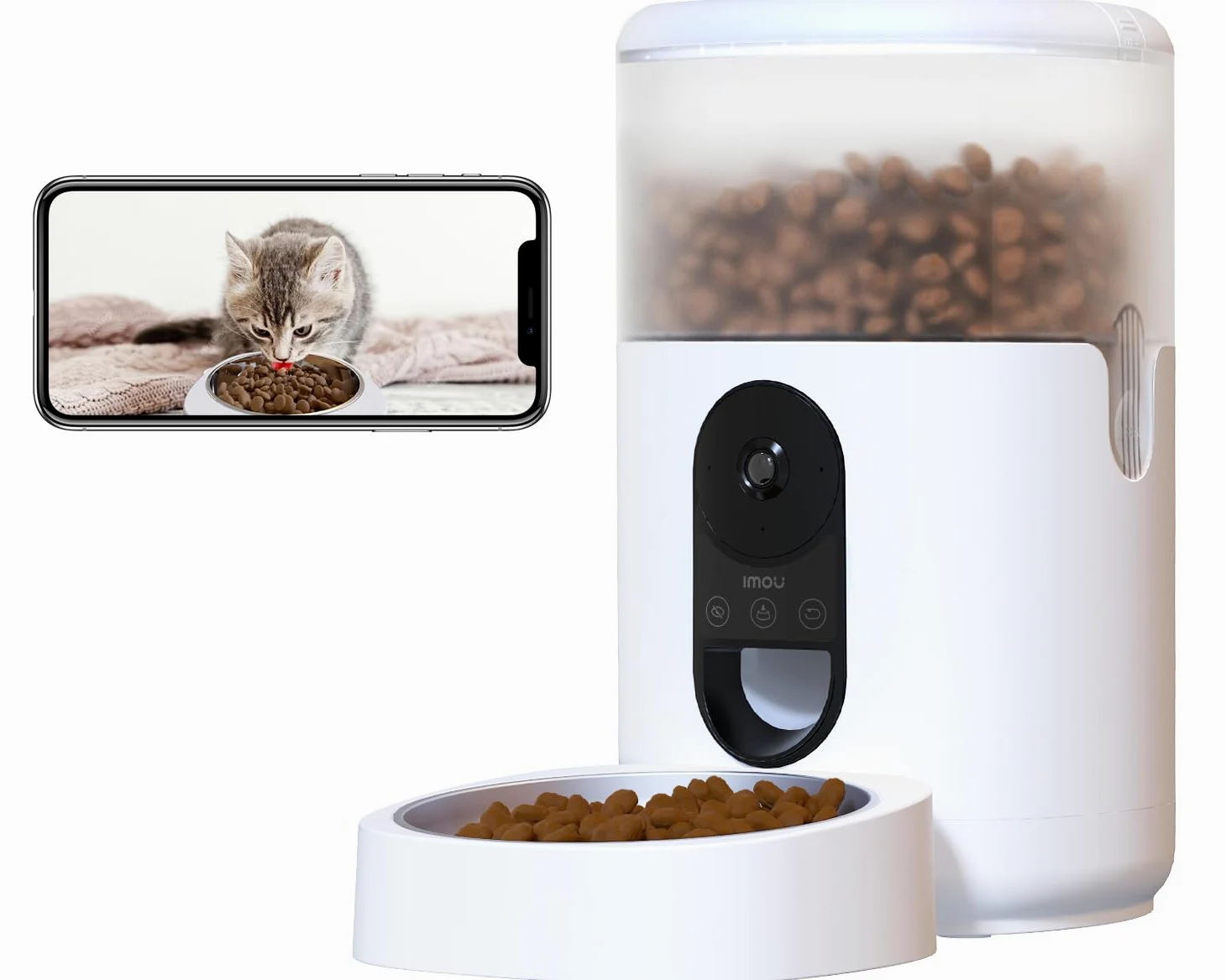 Imou 4L Distributore Automatico Cibo Gatti con 360° Telecamera, 4MP Distributore Automatico con Sensore per Cibo Basso, Tracciamento del Gatti/Cani, 2.4G WiFi, 1-15 Pasti/Giorno, Controllo APP