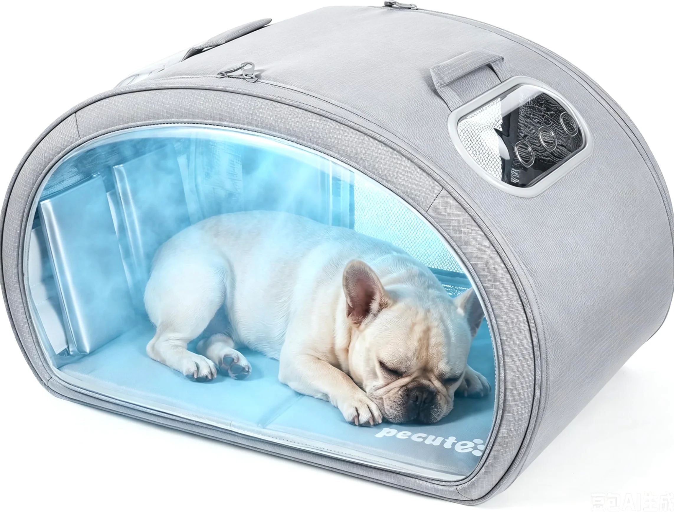 Pecute Cuccia Rinfrescante per Gatti, Tappetino Rinfrescante Cani Piccoli, Isolamento Termico 6 Bustine Ghiaccio Integrate, Pieghevole Finestra Trasparente Int/Est, Animali <8kg, L, Gray