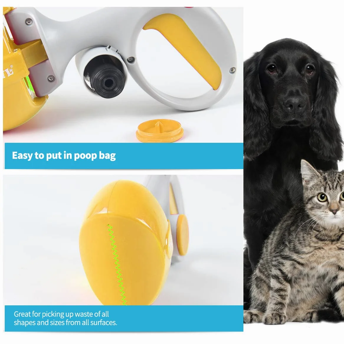 PETCUTE Palette per Escrementi Cane Pooper Scooper Paletta per raccogli feci Portatile con Sacchetti Cane