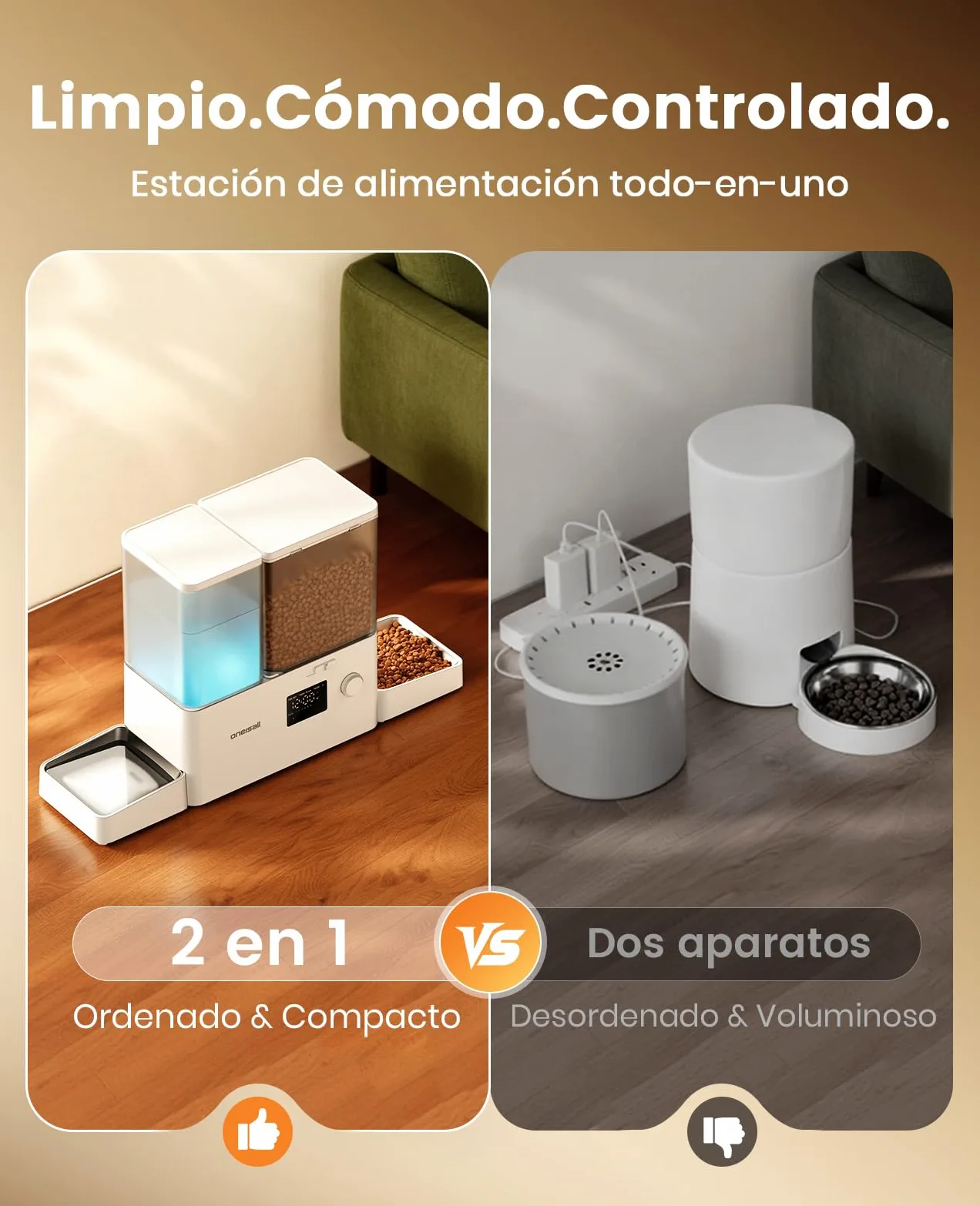 oneisall Distributore automatico per gatti e acqua, 36 tazze/8,5L, 2 in 1, per cibo pulito e acqua fresca, grande capacità, 5 l, dispenser di cibo per gatti e fontana a gravità da 3,5L per animali