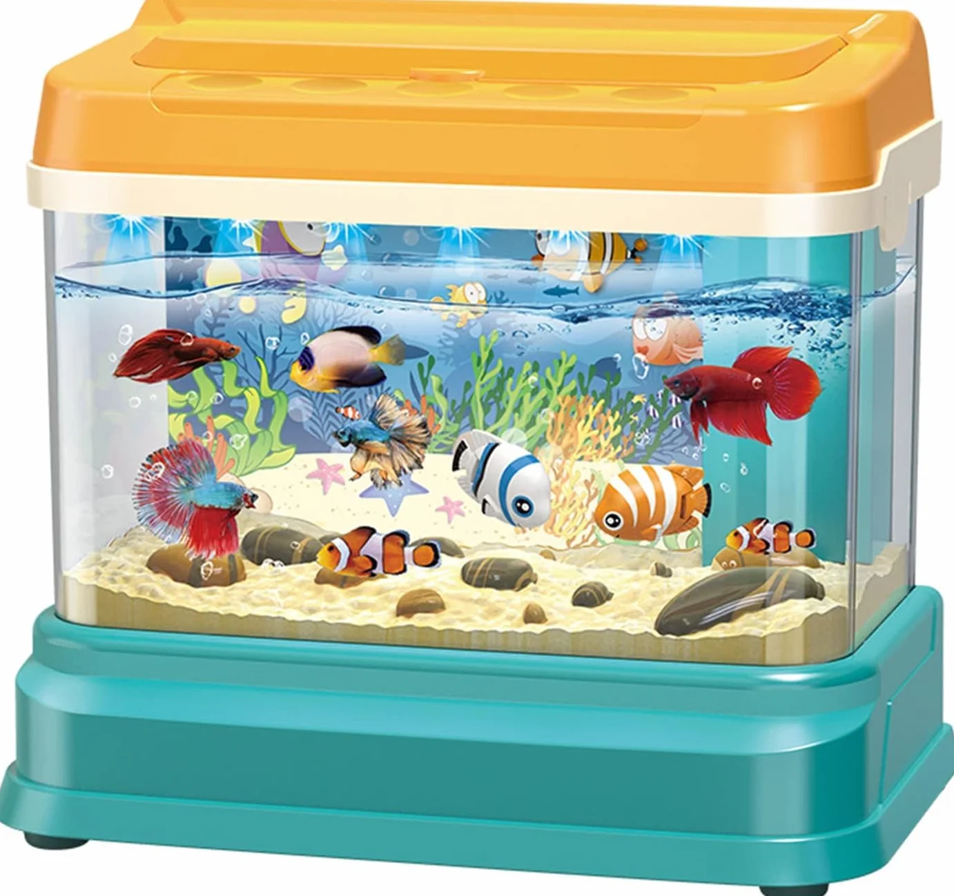 Acquario Bambini Acquario Finto con Pesci*4 in Movimento,Acquario Giocattolo per Bambini con Luce e Musica USB,Canna da Pesca,Rete da Pesca,Animali Giocattolo,Regalo per Bambini Ragazzi Ragazze