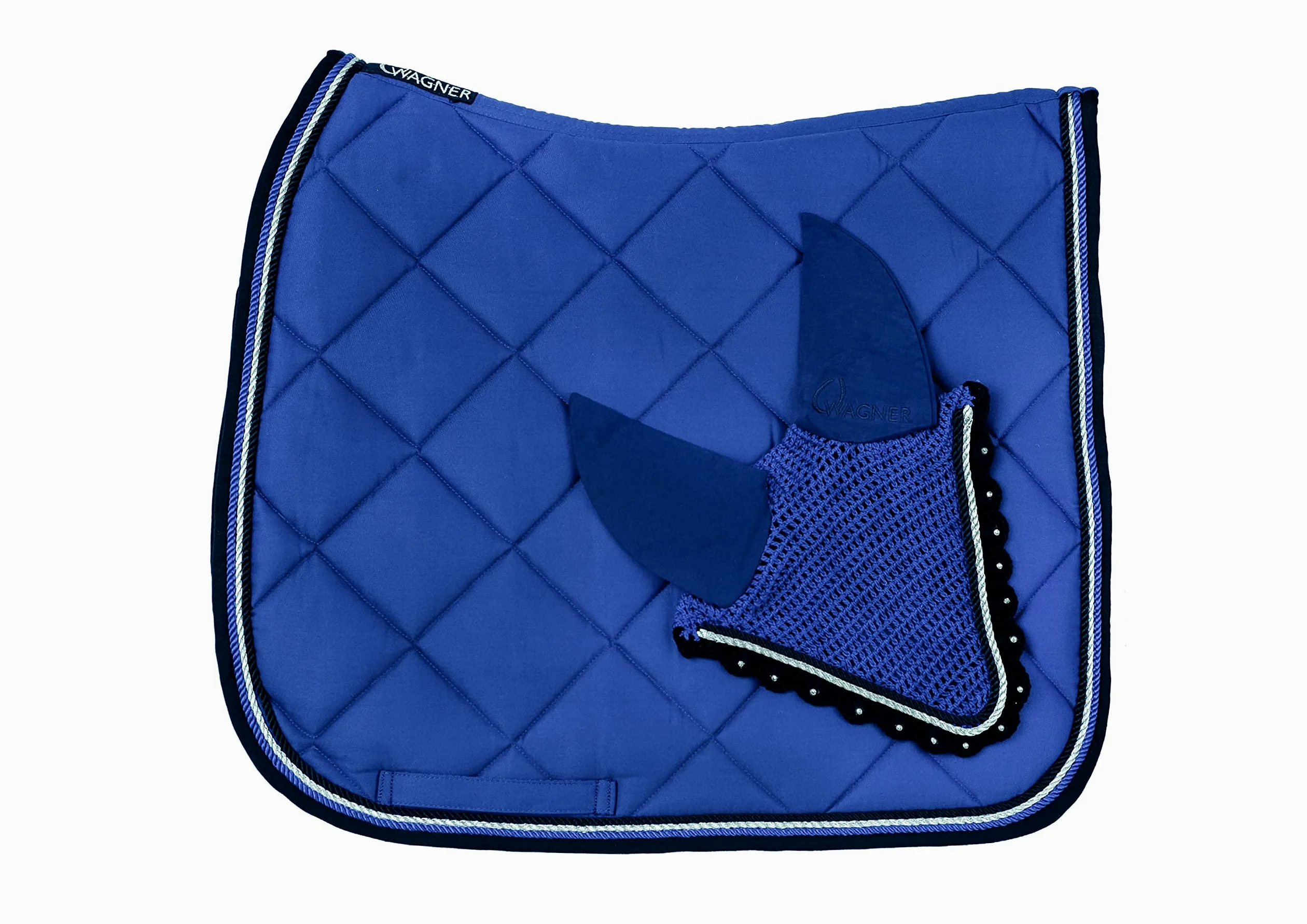 WAGNER Dressur - Set di sottosella con zanzariera e strass, colore: blu