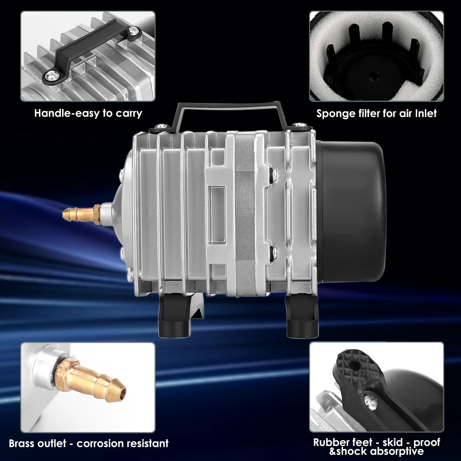 Kulife FUMAK Pompa ad aria per acquario, pompa ad aria per acquario, pompa ad aria per acquario, aeratore per laghetto, pompa di aria idroponica, pompa di aria commerciale (1000 GPH-30 W)