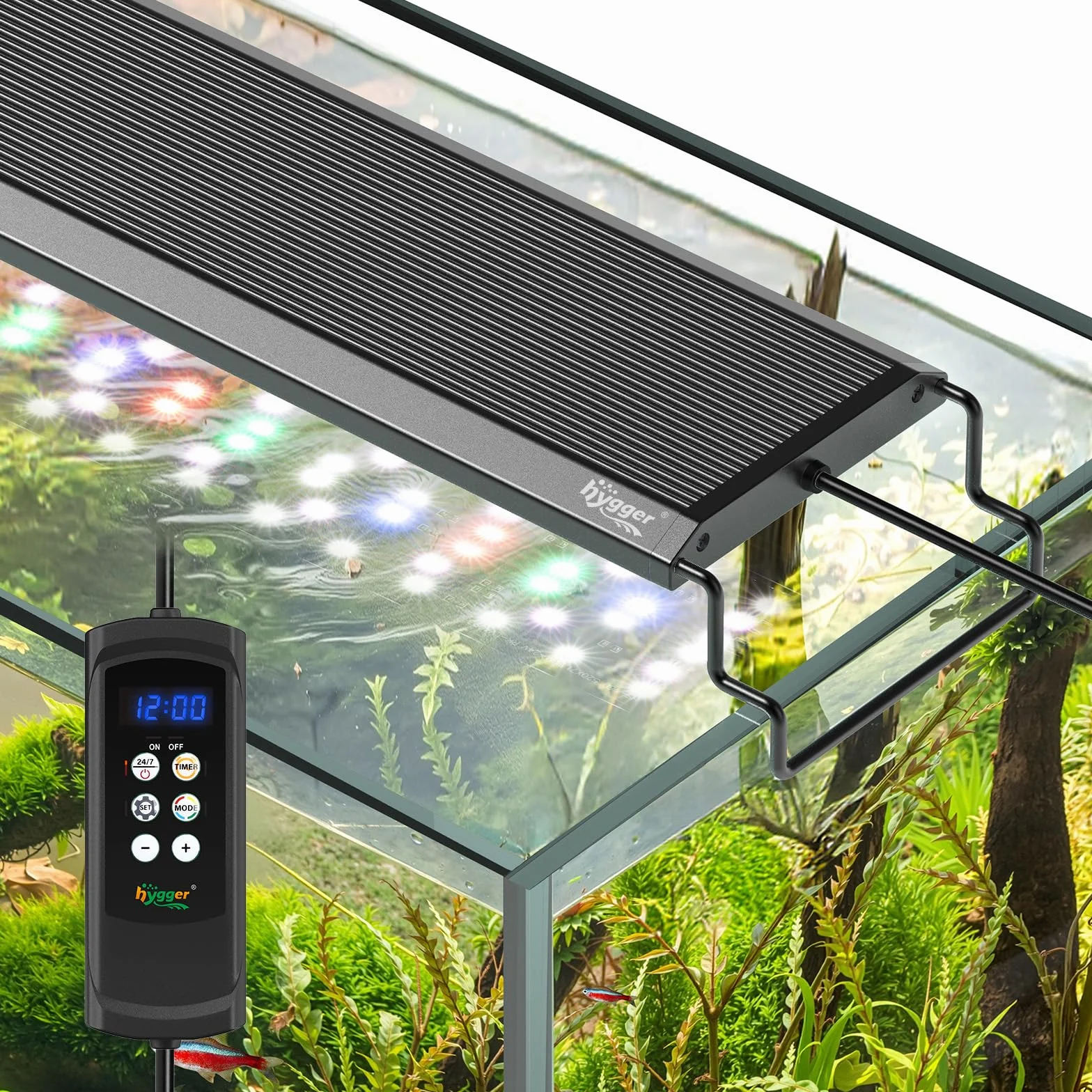 hygger Luce LED per Acquario, 40W Full Spectrum Lampada Aquarium con Timer Multicolore, 24/7 Naturale Mode Illuminazione per Acquario Luminosità Regolabile Staffe Estensibili (For 75-90CM Tanks)