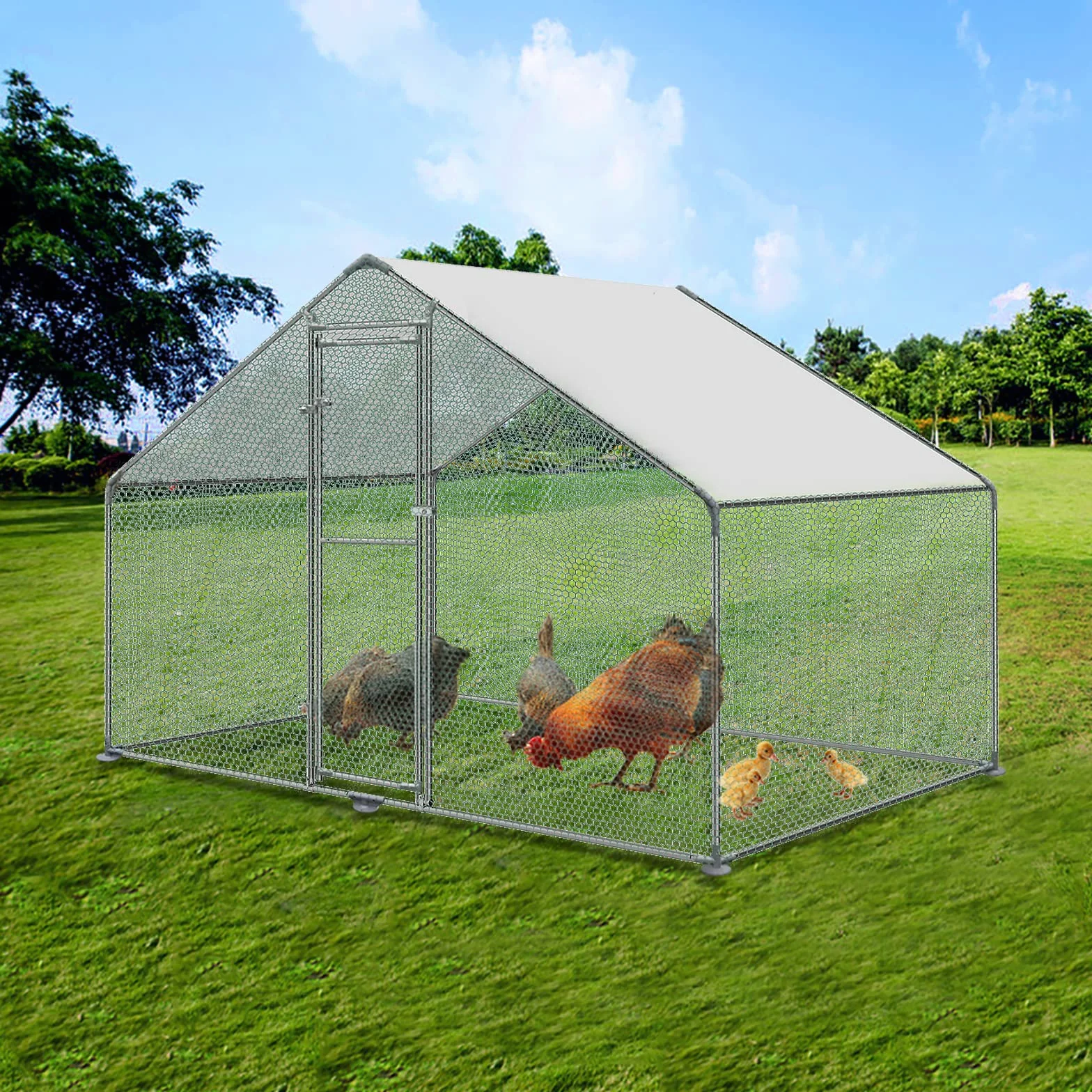 LZQ Grande pollaio in metallo per pollaio con copertura impermeabile per polli all'aperto, pollai per anatre e conigli 3 x 2 x 2 m