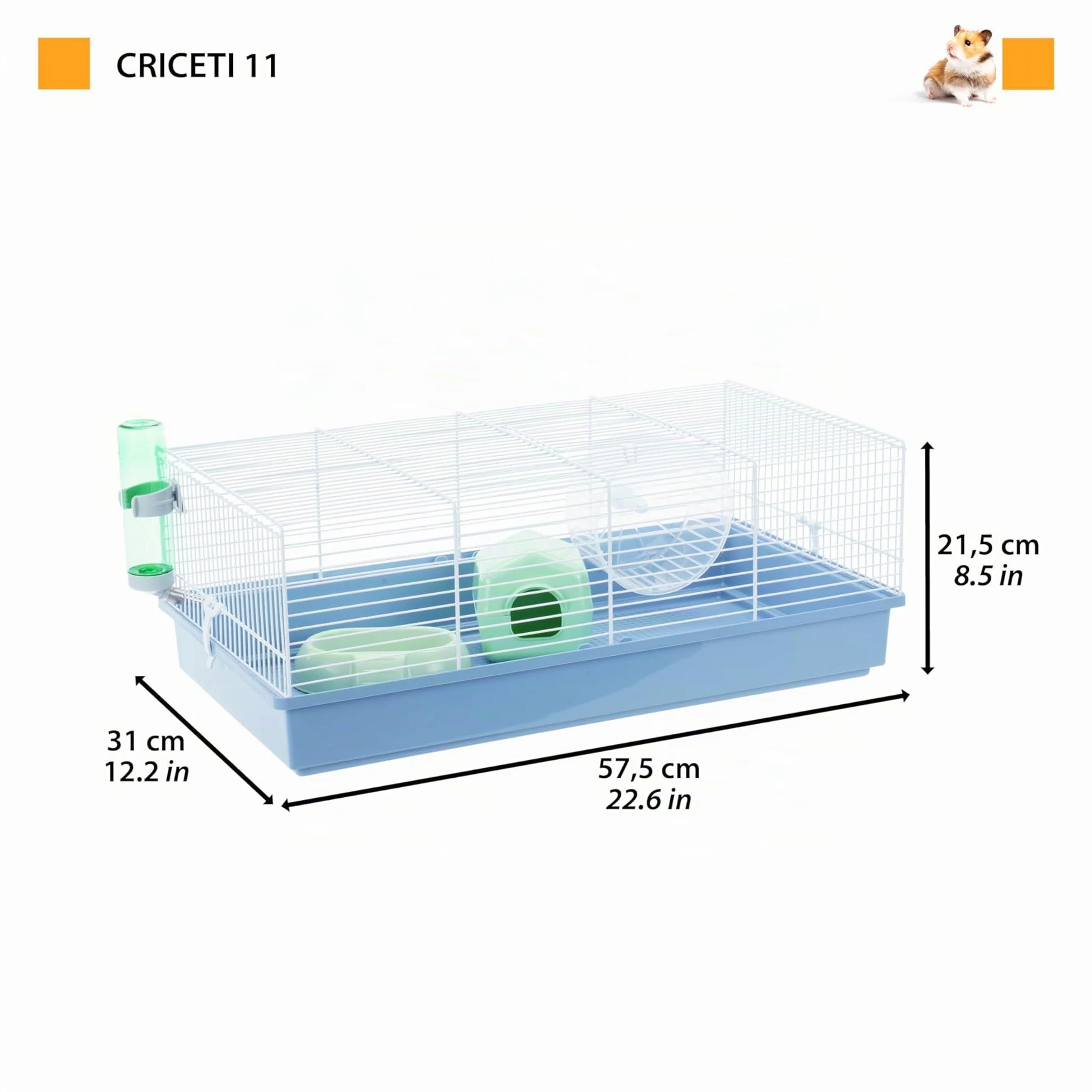 FERPLAST Gabbia Roditori CRICETI 11 per Criceti, in Metallo, Accessori inclusi: Mangiatoia, Beverino, Casetta, Ruota. 57,5x31xh21,5cm