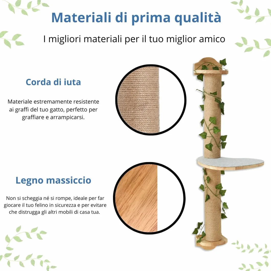Tiragraffi a parete – Albero tiragraffi da parete facile da montare – Elementi da parete per gatti con piattaforma antiscivolo per stimolare il gioco dei gatti