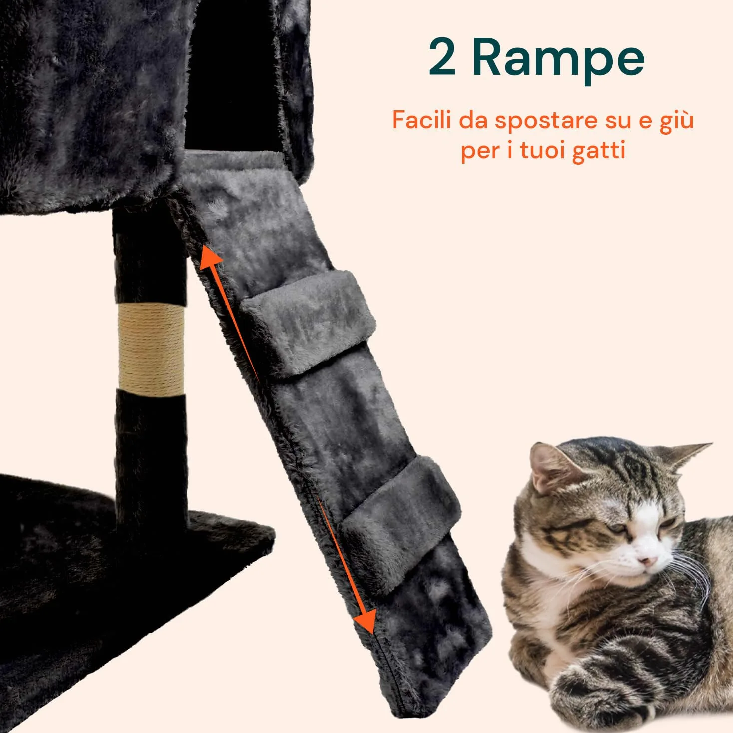 Tiragraffi XXL 170cm con Doppia Cuccia per Gatti Adulti, Albero Giochi in Sisal e Peluche, Piatteforme Relax, Ampio e Sicuro per il Massimo Divertimento dei Gatti Nero