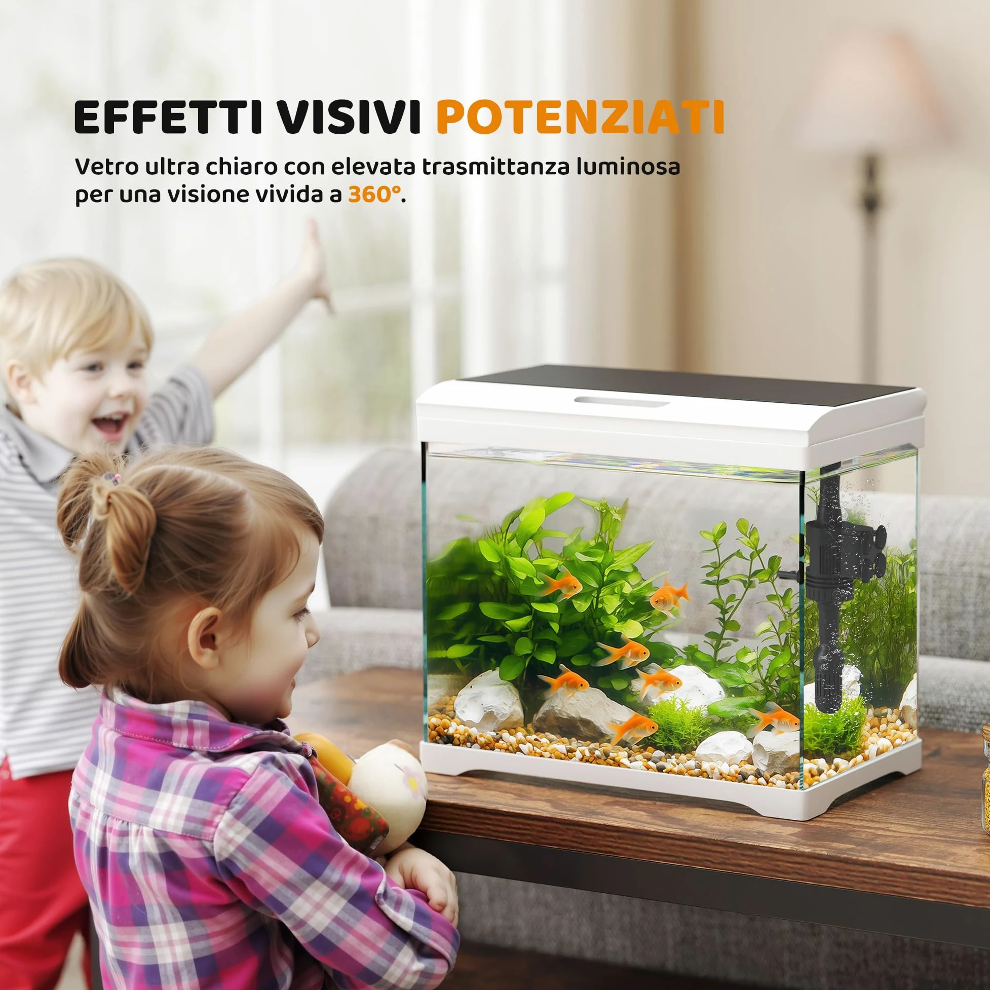 PawHut Acquario in Vetro 17L per Pesci Rossi con Illuminazione LED, Acquario Completo con Pompa d'Acqua e Sistema di Filtraggio, Vaschetta per Pesci Acqua Tropicali 35x21x31 cm Bianco