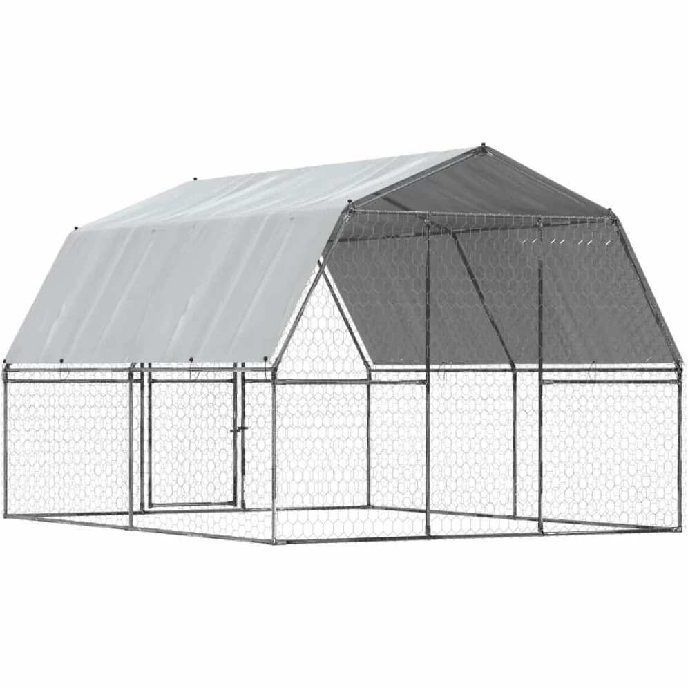 IKAYAA Recinto per Cani da Esterno Box per Cani con Tetto e Anta Kennel per Cani da Esterno Gabbia Cani in Acciaio Zincato-375 x 285 x 230 cm