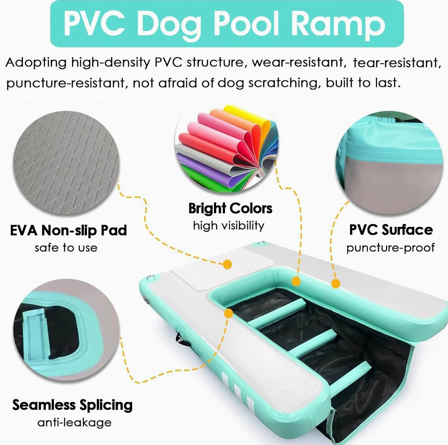 Rampa galleggiante per cani, piattaforma gonfiabile per animali domestici, con gradini antiscivolo, scala per acqua per piscina e barca
