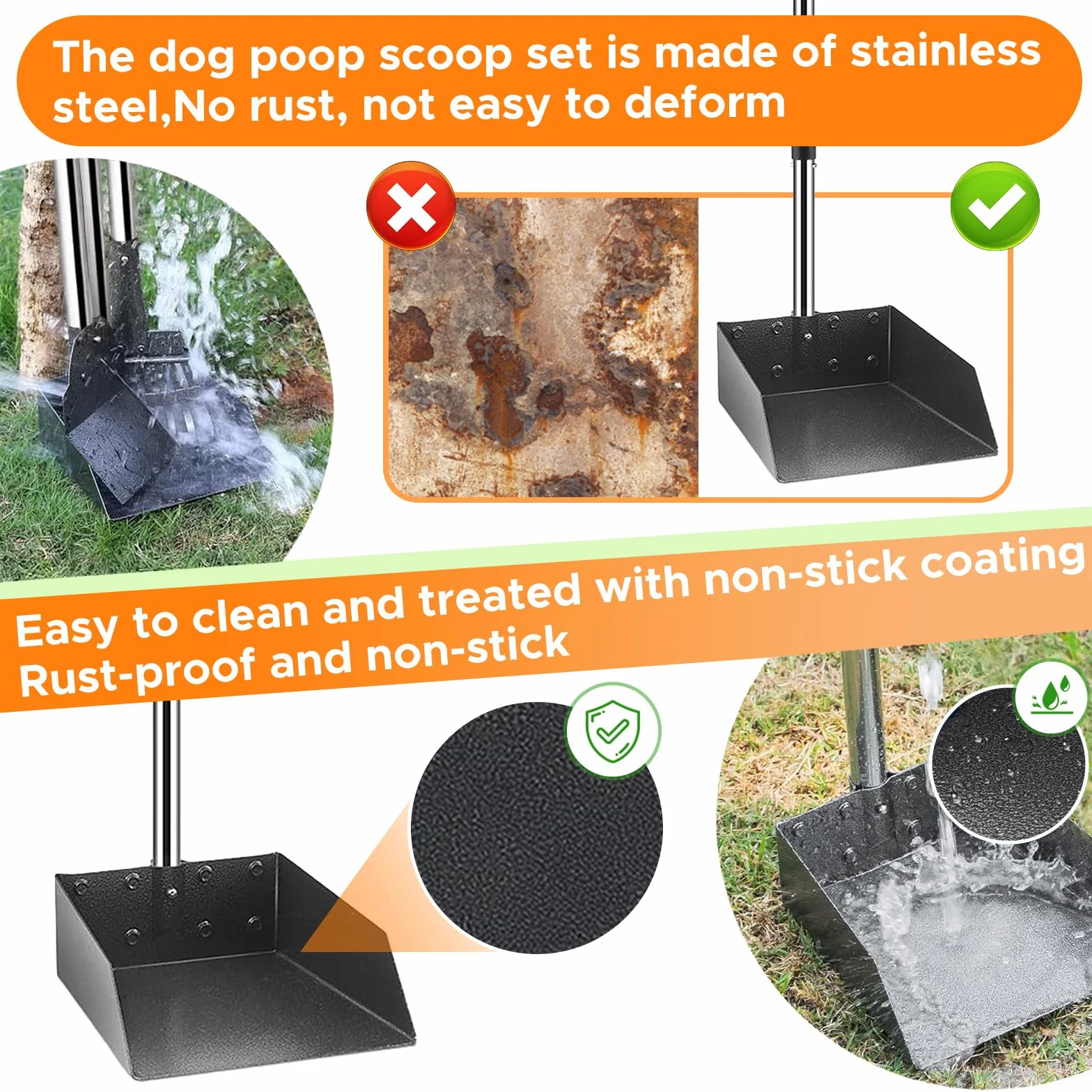 Paletta Raccogli Cacca Cani, Raccogli Cacca Cane per Paletta 96cm | Set di Pooper Scooper con Manico Lungo Regolabile, Rastrello e Vassoio, Set 3 Pezzi, Palette per Escrementi per Prati/Cortili