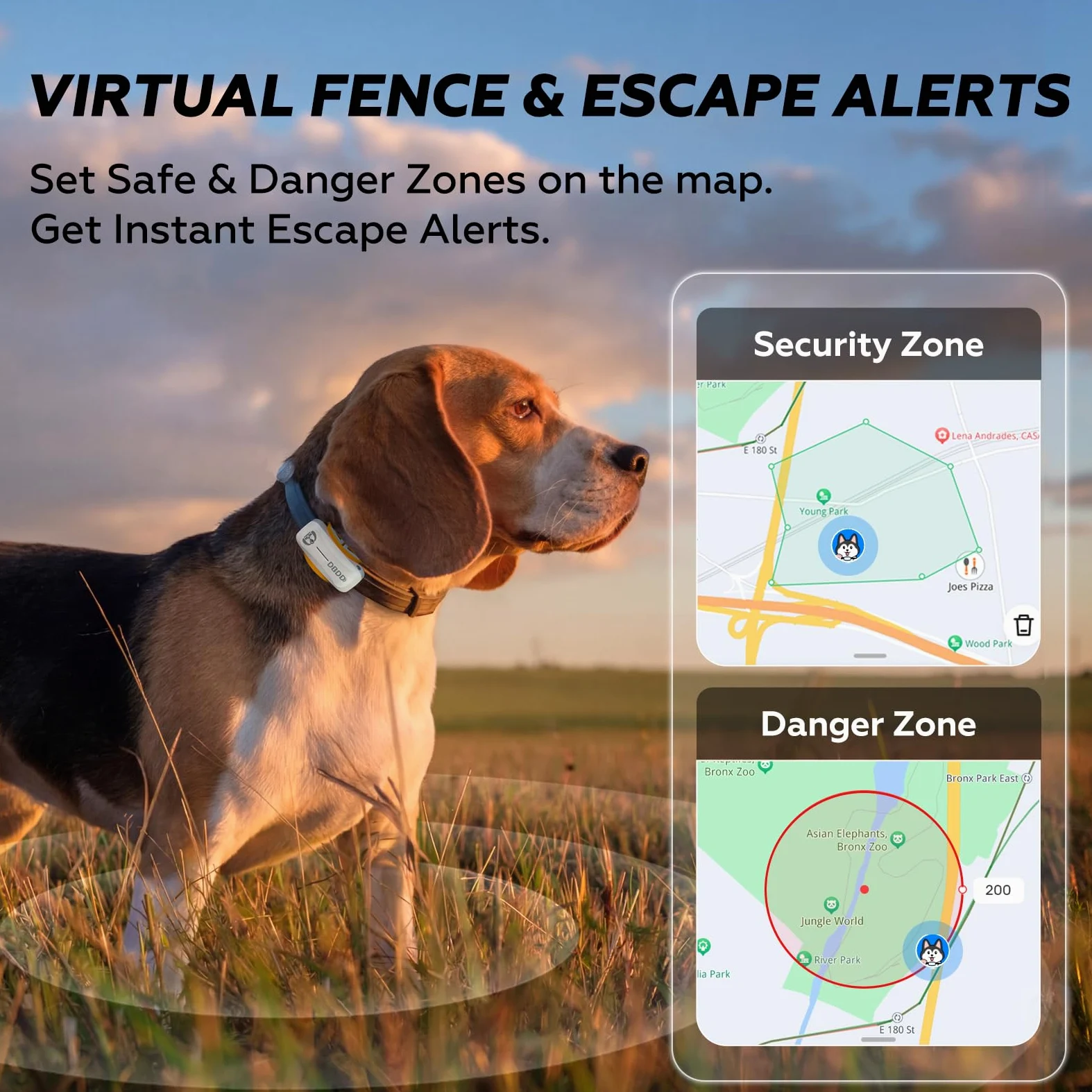 DBDD Smart GPS Dog Collar Tracker con recinto virtuale, monitoraggio live e segni vitali, per cani fino a 18 kg, impermeabile, per cani da 18 kg in su, compatibile con iOS e Android (bianco)