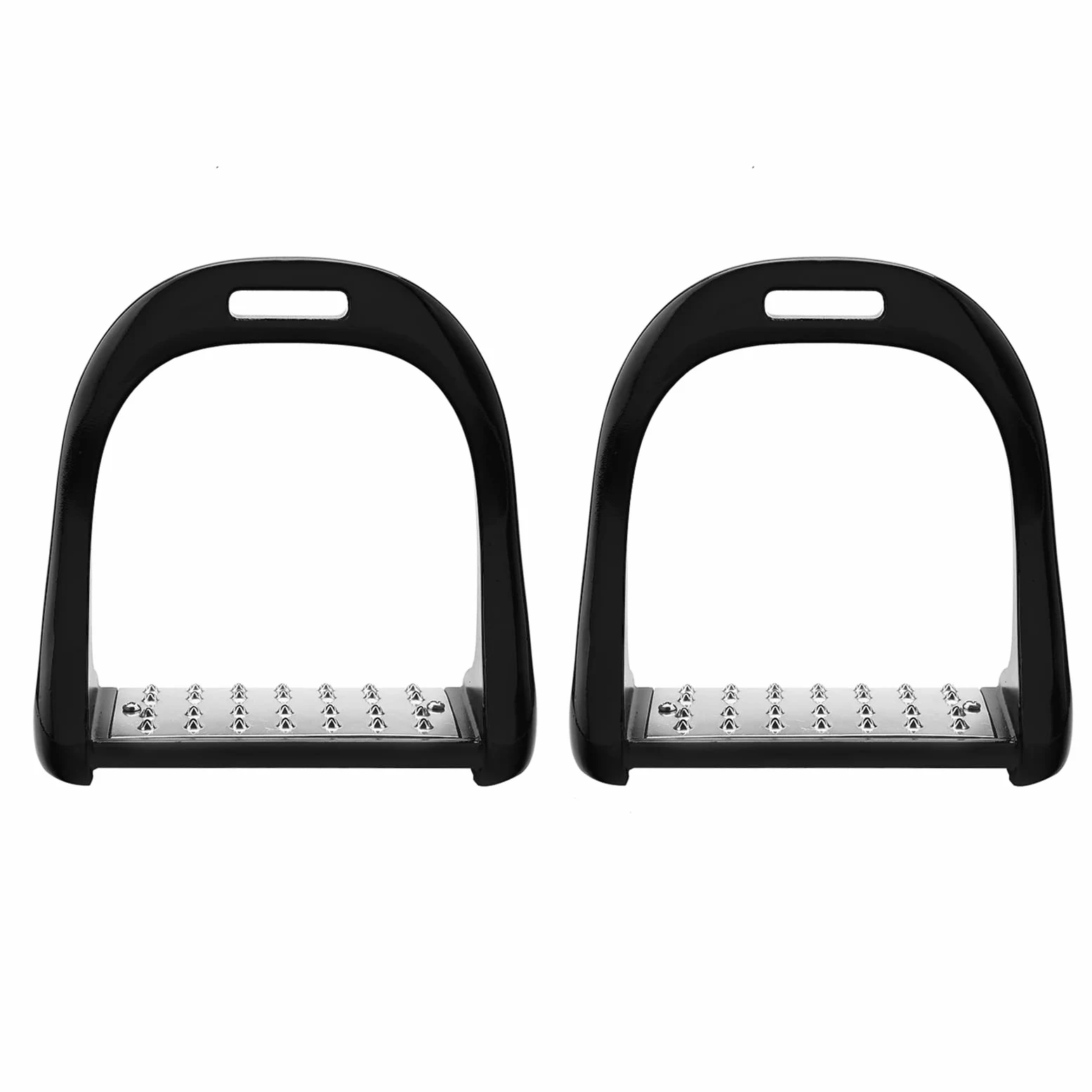 Staffa in alluminio, staffa per equitazione in acciaio inox antiscivolo, staffa per equitazione, antiscivolo, colorata, leggera con vernice (nera), sella in alluminio con verniciatura nera + staffa di