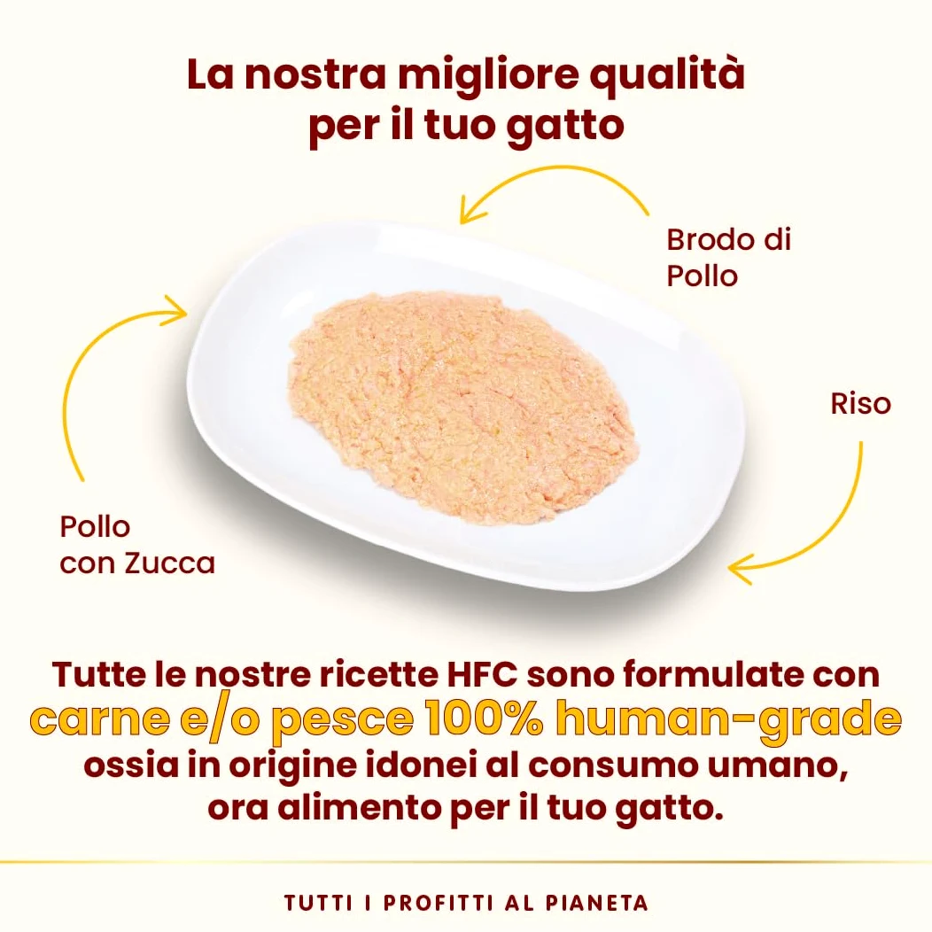 Almo Nature HFC Mousse, Alimento Umido per Gatti - Pollo con Zucca - 70g, Confezione da 24