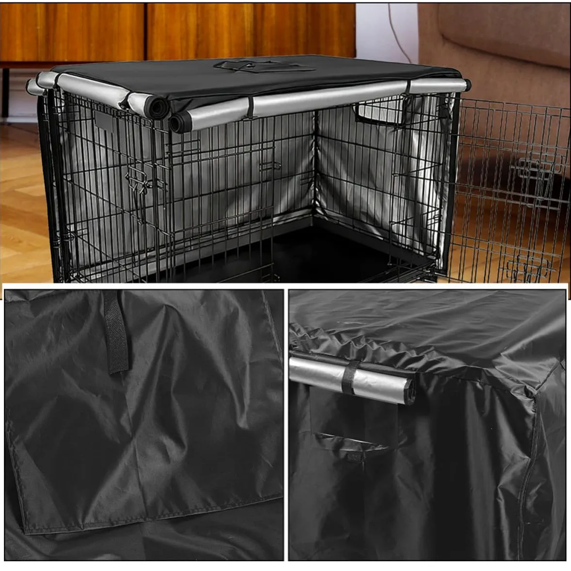 Copertura per Gabbia Cane Oxford Nero, Resistente al Vento e Facile da Montare e Smontare, Protezione Durevole per Kennel e Trasportini