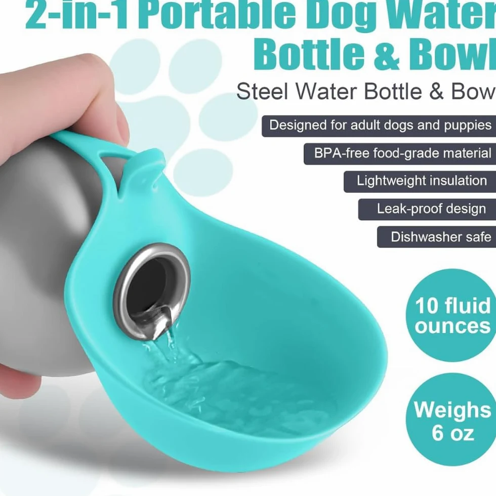 Borraccia Per Cani, Distributore D'Acqua Anti-Goccia Con Ciotola Pieghevole In Silicone, Bottiglia d'Acqua Portatile 2-In-1 Per Cani (1PC rosa)
