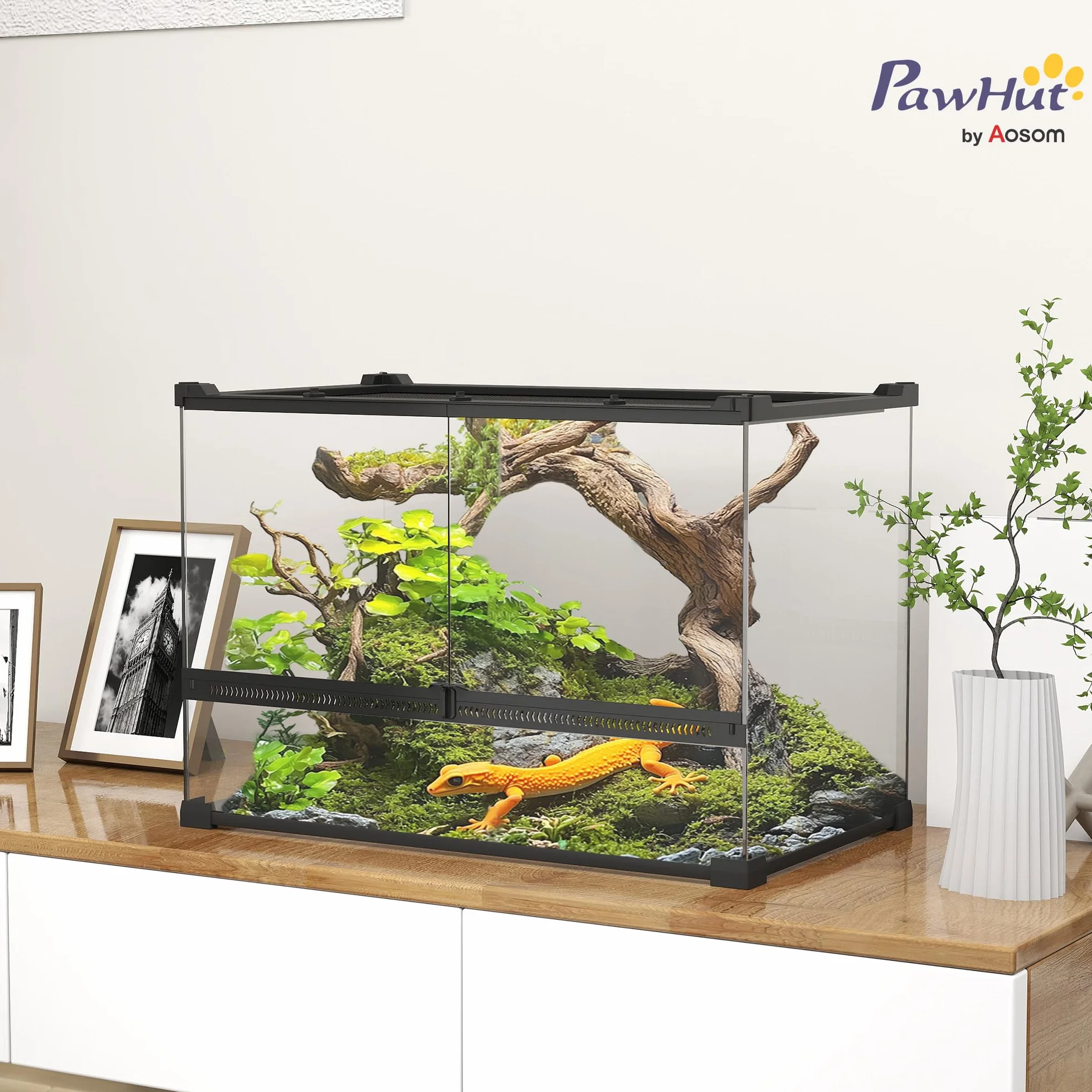 PawHut Contenitore per rettili, contenitore per l'allevamento di rettili, habitat per terrario con chiusura di sicurezza a rotazione, ventilazione frontale, nessun assemblaggio richiesto, 50 x 30 x