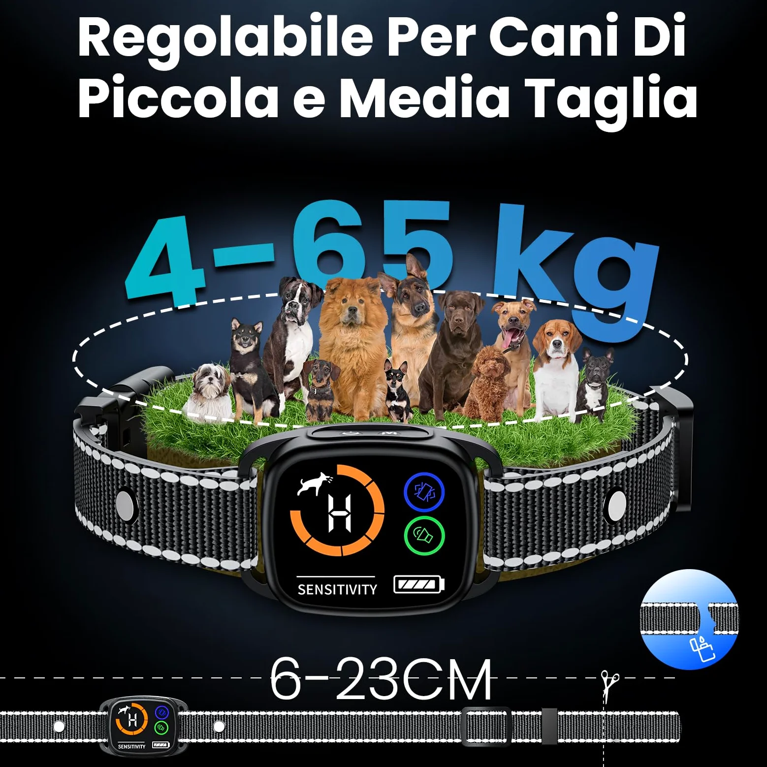 Collare Antibark per Cani, Modalità Suono/Vibrazione/Vibrazione Forte, Rilevamento Intelligente dei Guaiti, Ricaricabile, Impermeabile IP67, per Cani Piccoli e Grandi (Nero)