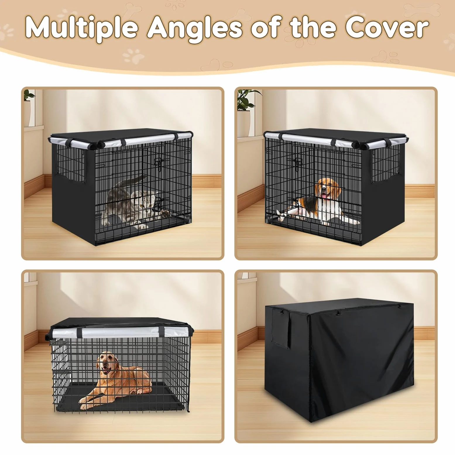 Rosvola Copertura impermeabile per gabbia per cani, in tessuto Oxford antivento, con finestre ventilate (XL)