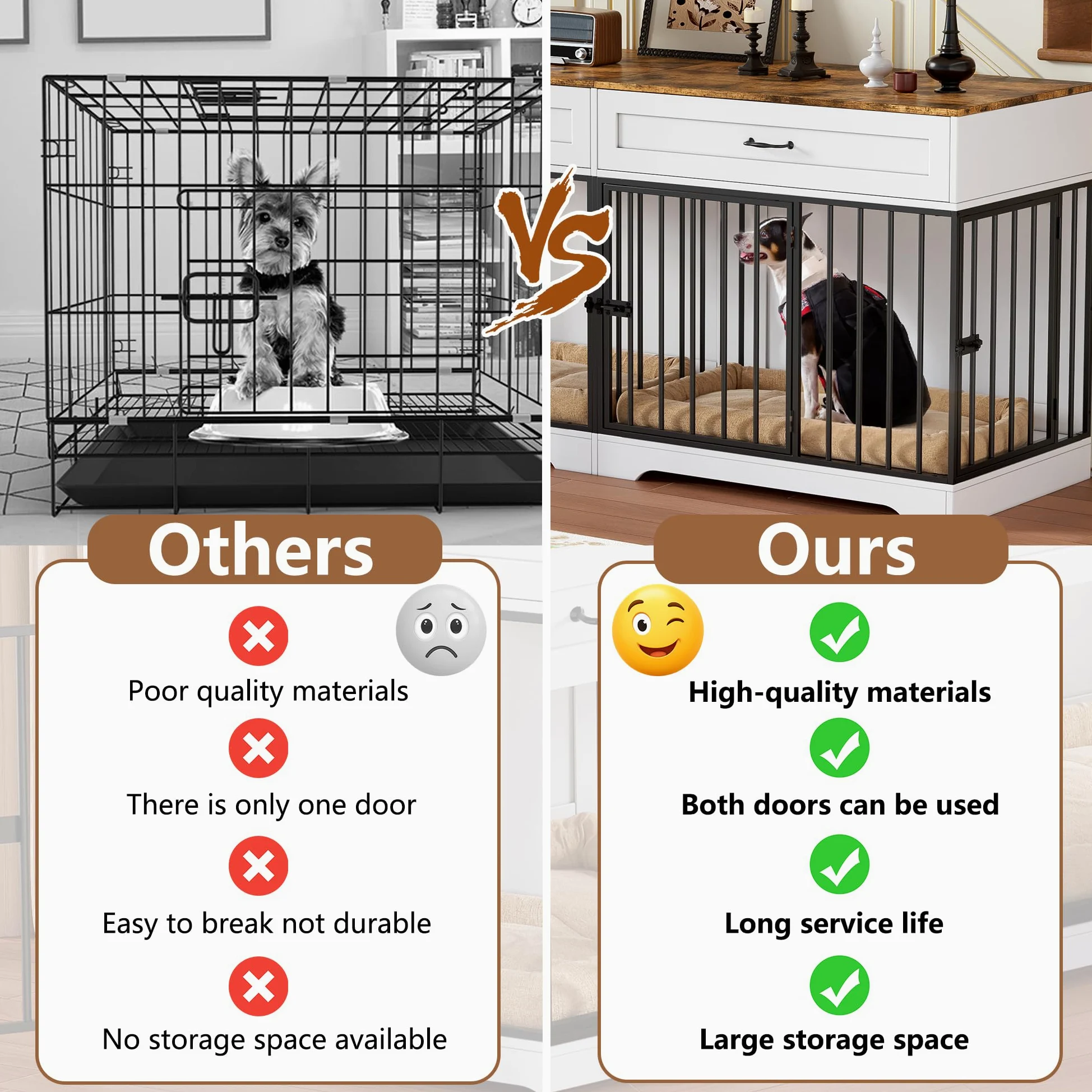 Gabbia per Cani Kennel, Casetta per Cani da Interno, 178CM Gabbietta per Animali in Legno e Metallo, XXL Cuccia Robusta per Dog con Divisorio & 2 Cassetti,Casetta per Animali,4 Porte,Fino a 100KG