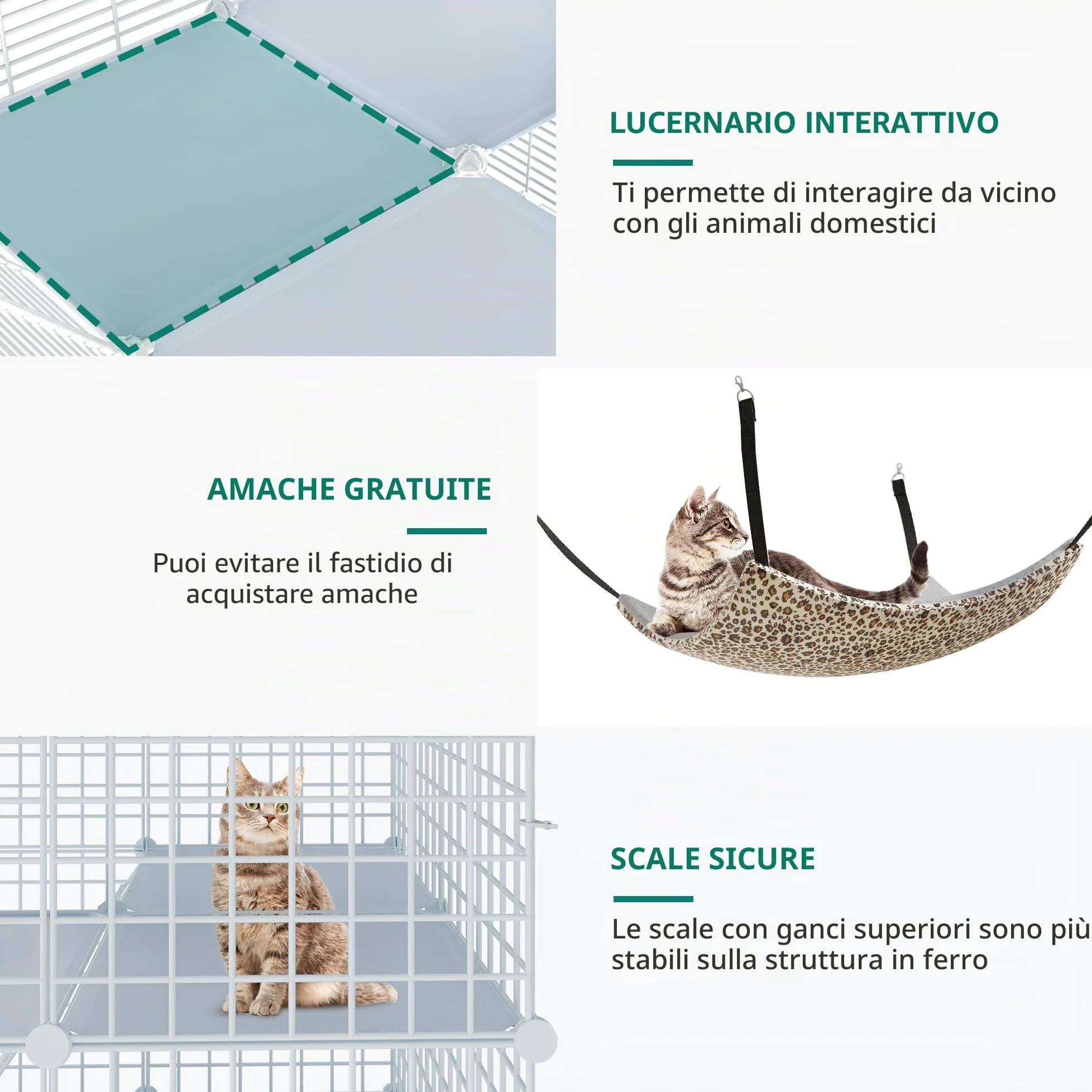 YITAHOME Recinto per Gatti a 3 Livelli Con 3 Porte, 2 Scale, Box in Metallo Con Amaca, Catio a Filo Denso Rimovibile per 1-2 Gatti, Bianco, 72x72x104 cm
