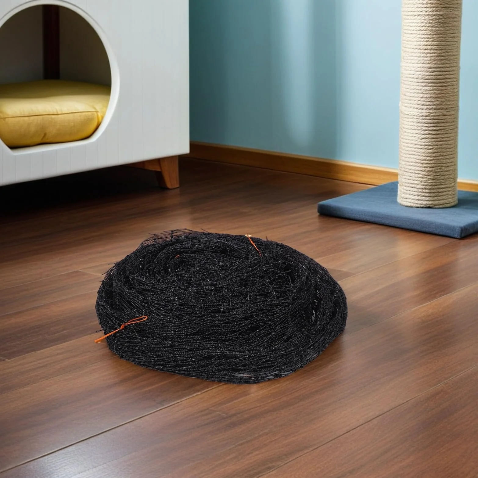 Rete di Sicurezza per Gatti Balcone Anti-Caduta Nero | Pe e Filo D'acciaio, Design Trasparente, per Appartamenti e Uso Esterno, Misura 9, 8x13, 1