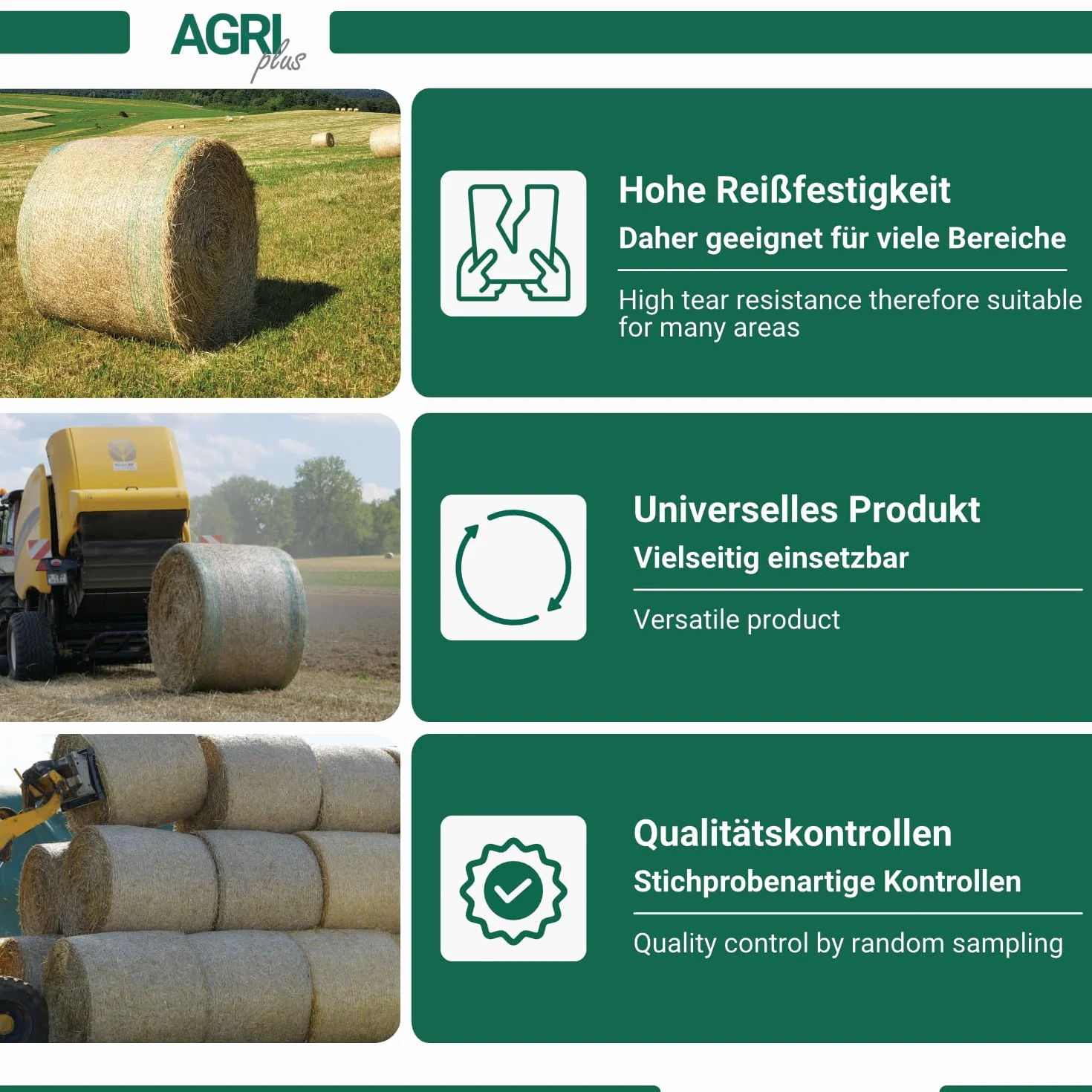 AGRIplus Rete avvolgitrice per mini balle rotonde | 500 mm x 1400 m | Resistente agli UV e agli strappi | Rete per legna da ardere | Rete per balle rotonde | Rete per fieno | Rete per presse