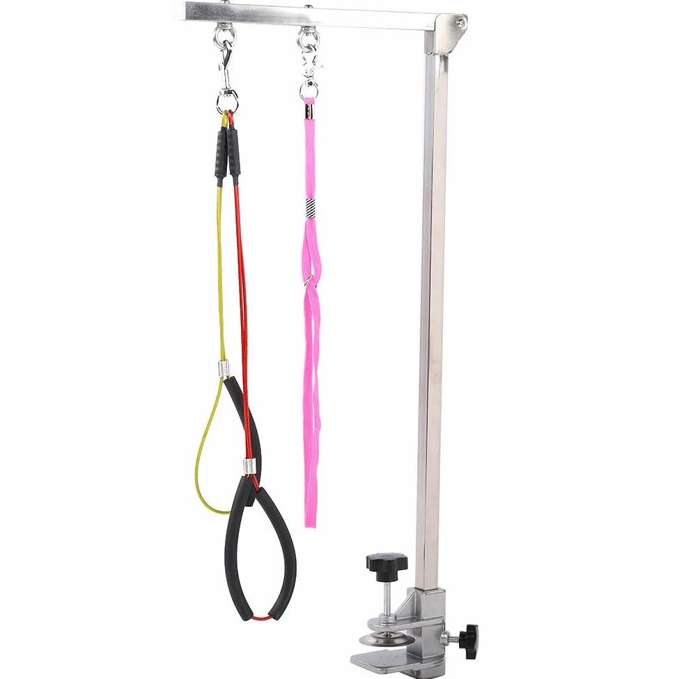 Braccio per toelettatura cani pieghevole resistente per cani, in acciaio inox, con morsetto e cappio