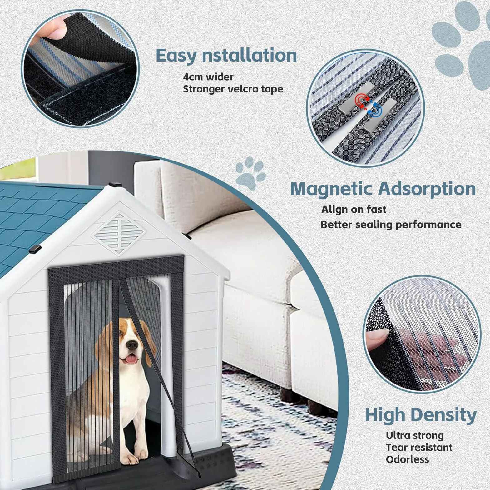 Copertura per cuccia per cani a prova di zanzare con schermo magnetico, tenda in rete resistente, ventilata e lavabile, zanzariera per cucce per cani (60 x 43 cm)
