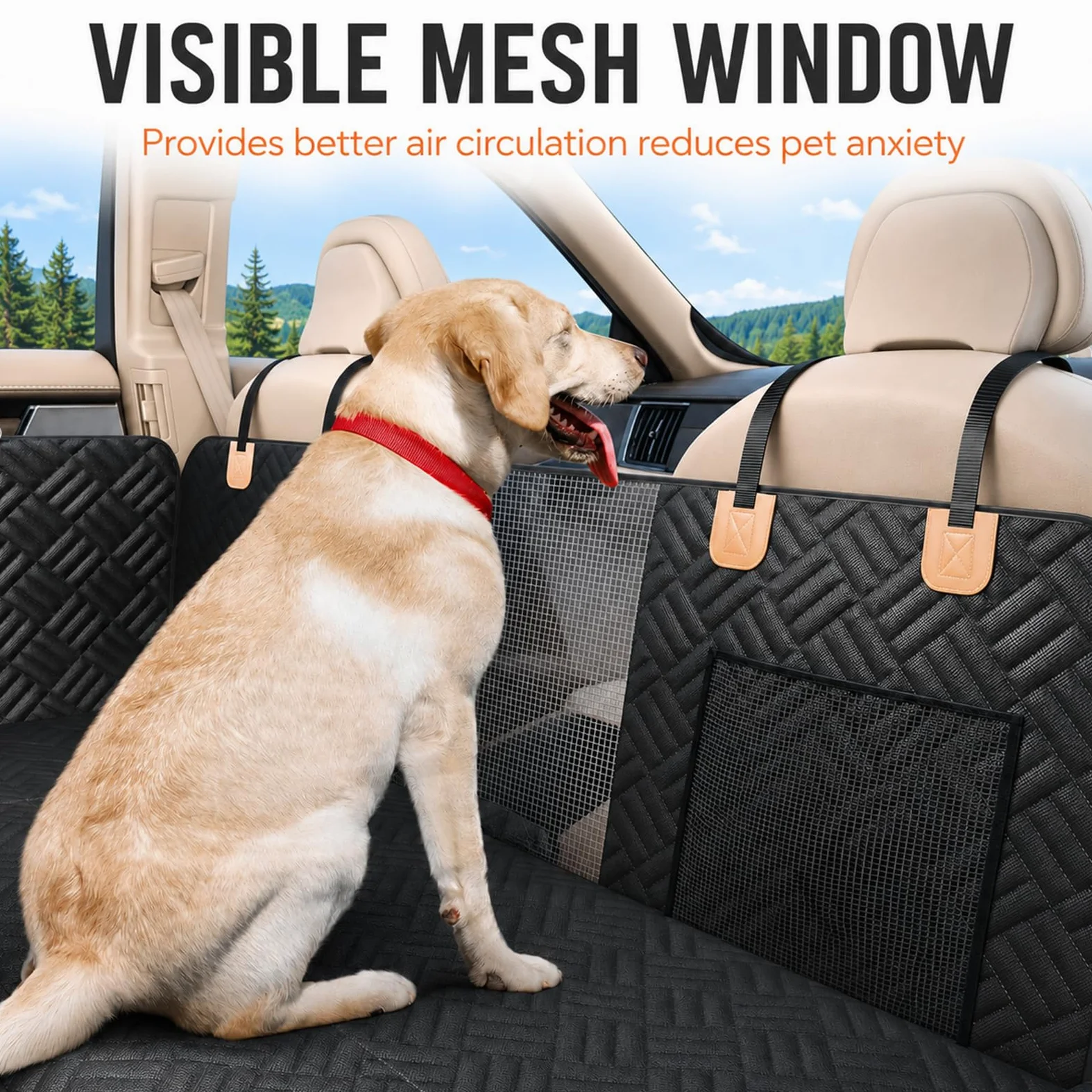 Coperta per cani per sedile posteriore auto, 129 x 60 cm, con fondo rigido che mantiene 300 kg, 600D, antigraffio e impermeabile, per cani e sedili posteriori (Black)
