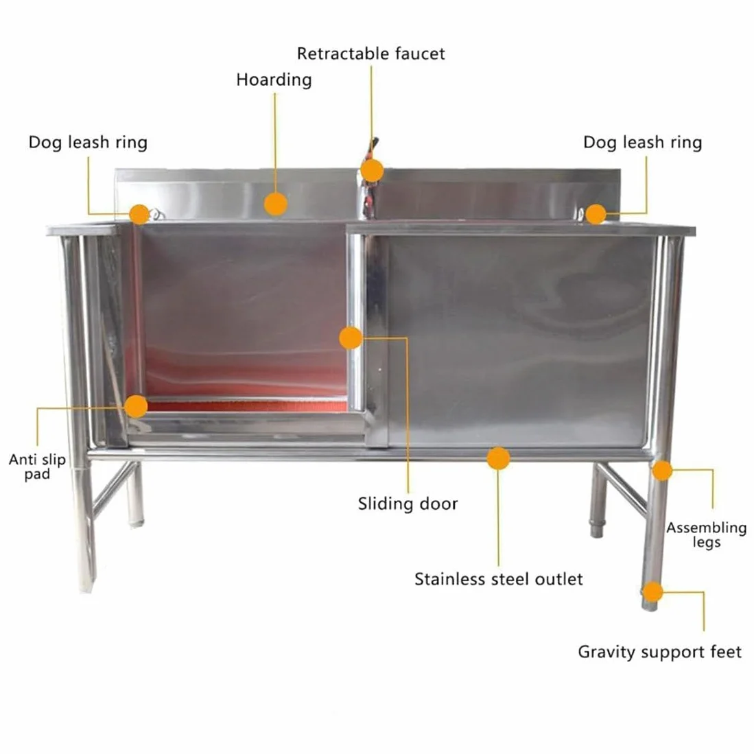 Vasca da Bagno per Cani, Vasca in Acciaio Inossidabile Stazione di Lavaggio per Cani, Vasca per Toelettatura per Cani,80cm/31in