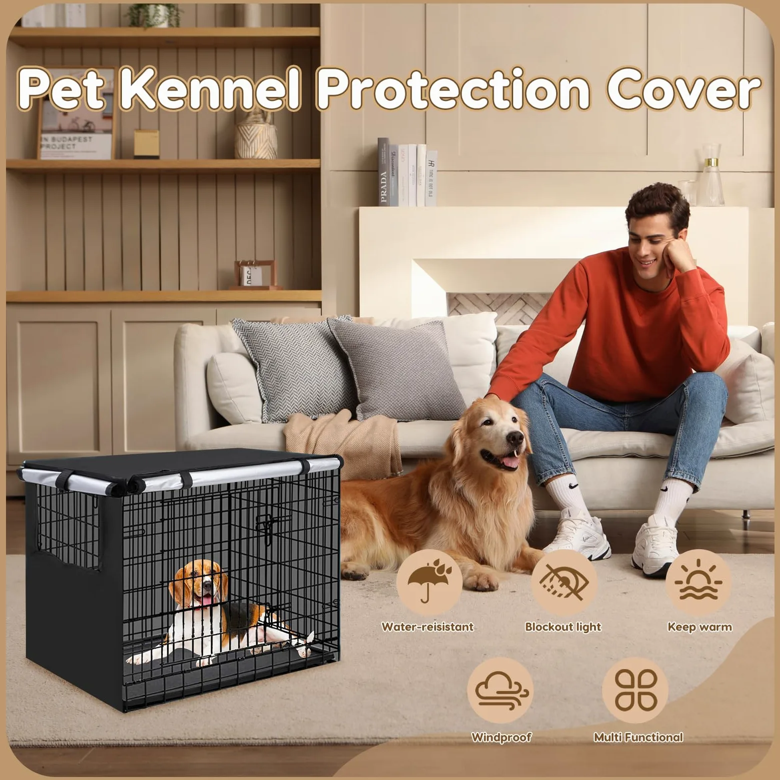 Rosvola Copertura impermeabile per gabbia per cani, in tessuto Oxford antivento, con finestre ventilate (XL)