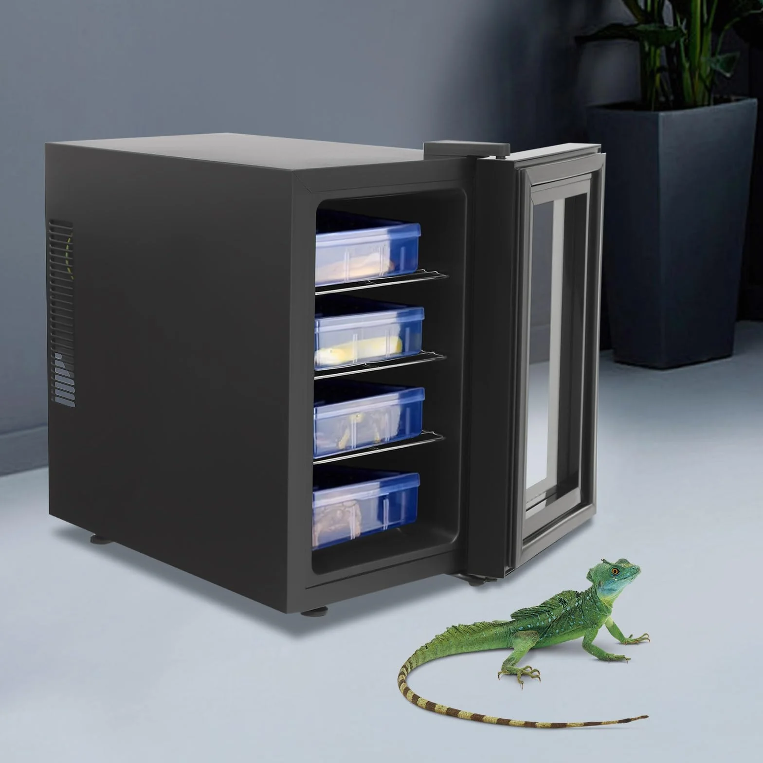 Incubatore per uova rettili da 23 l, 55 W, automatico con indicatore LED, mostra un incubatore silenzioso, temperatura regolabile 10 – 40 °C per tartarughe d'acqua, 25,8 x 50,2 x 46,5 cm, nero