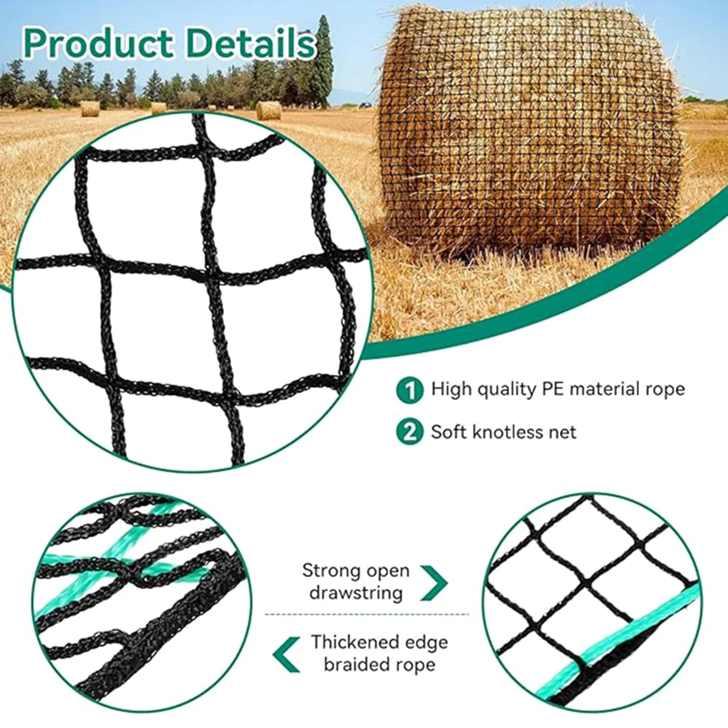 Rete Da Fieno Per Cavalli,5x5 FT Rete Da Fieno Per Balle Rotonde,Per Cavalli,Rete Di Alimentazione a Maglia Stretta,Prolungamento Dei Tempi Di Alimentazione (150x150cm)