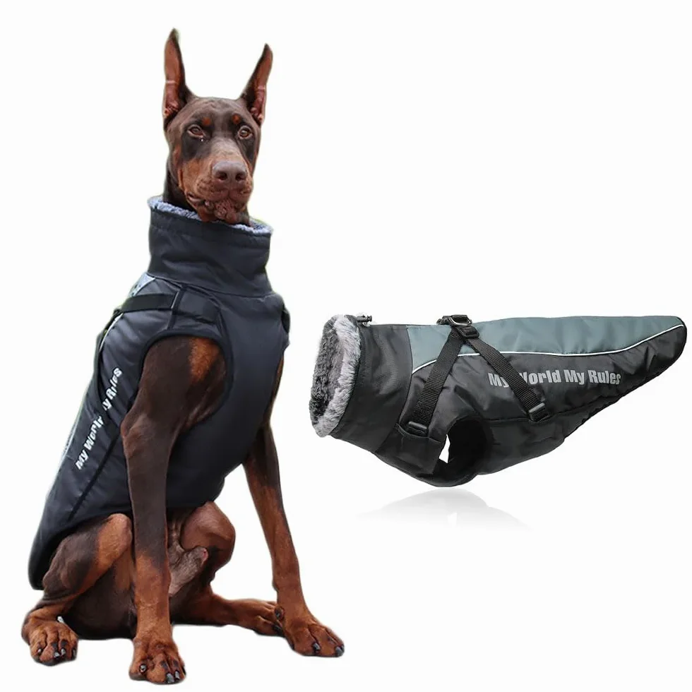 Cappotto per cani per cani di taglia media e grande, cappotto impermeabile per cani, giacca invernale riflettente per cani, abbigliamento per cani per l'inverno (XL-6XL) (nero, 6XL)