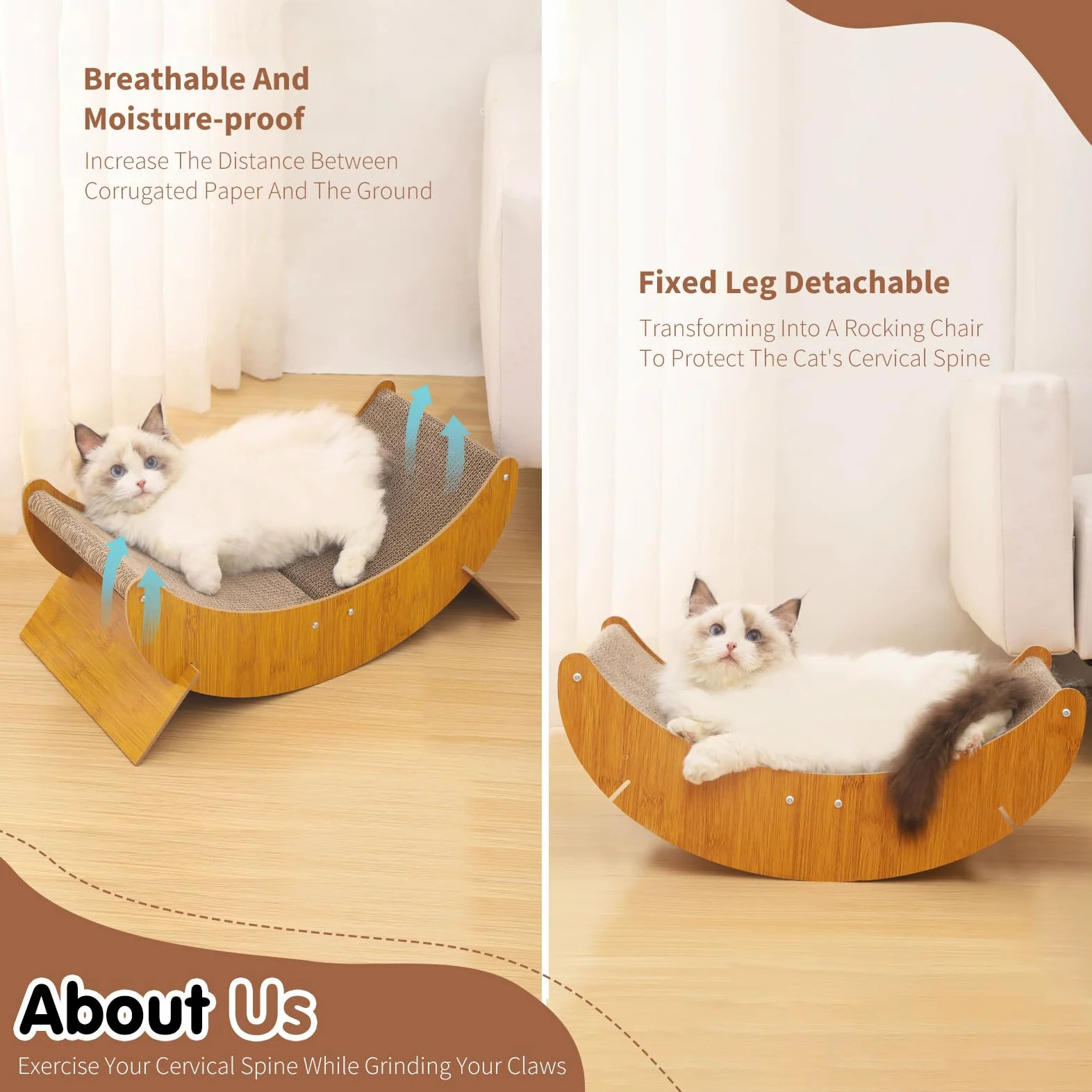 PETCUTE Tiragraffi in Cartone per Gatti,2 in 1 Sedia a Dondolo per Gatti e Letto per Dormire,Robusto Mobile in Legno per Animali Domestici, Multiuso,Grande Tiragraffi per Gatti con Piedini Rimovibili