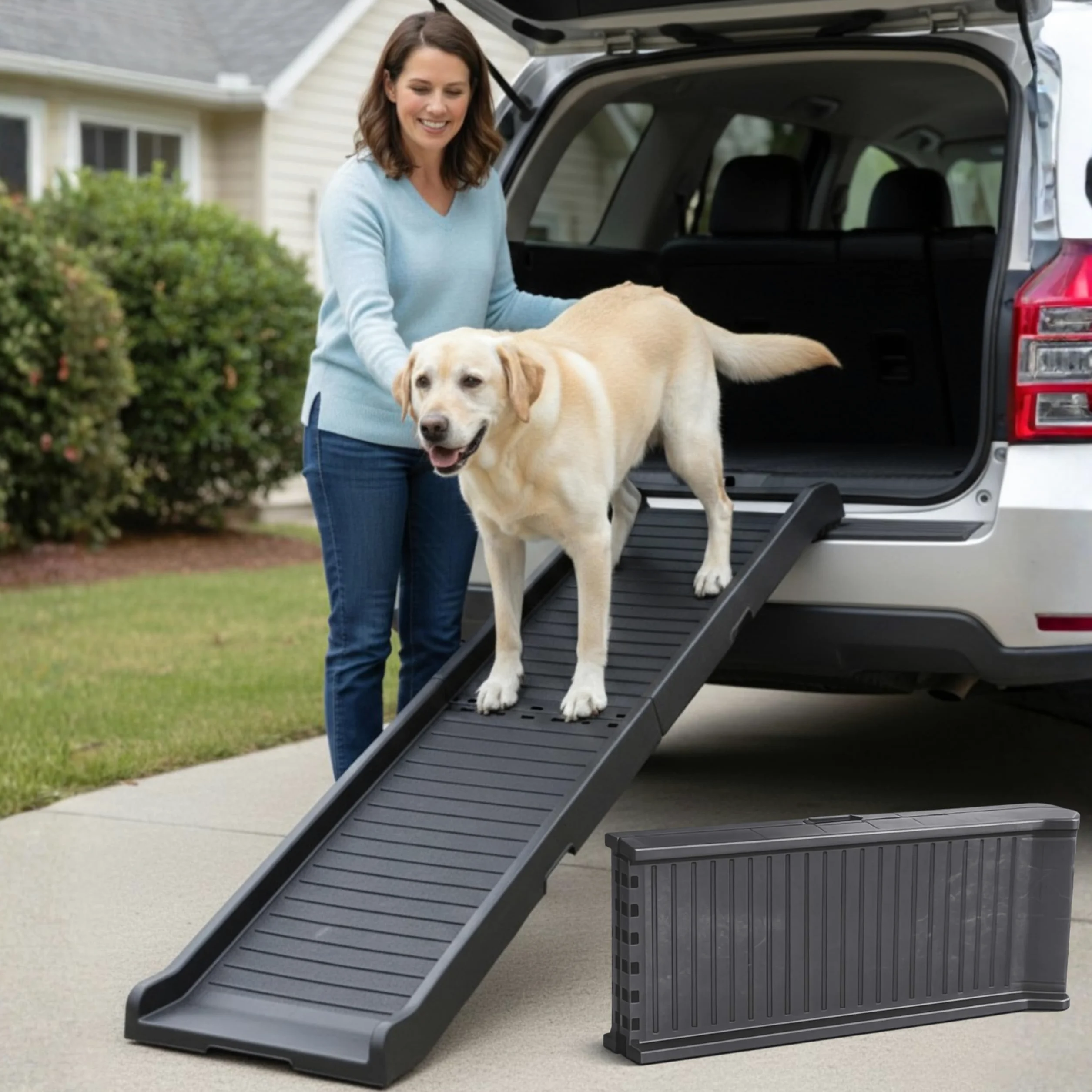 Rampa per Cani per Auto – STABILI – Rampa Antiscivolo in Gomma per Cani di Taglia Grande – 174 cm di Lunghezza & 38 cm di Larghezza – Scale per Cani Fino a 85 kg – Rampa Pieghevole per SUV – Nero
