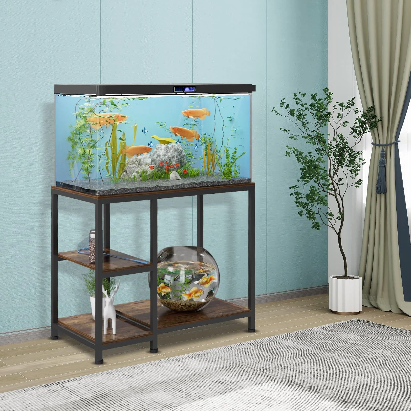 VyGrow Supporto per acquario da 40 galloni, resistente supporto per acquario 93 x 47 x 80 cm, ripiani in legno autoportante per acquario, capacità di carico 330 kg, per riporre accessori per pesci