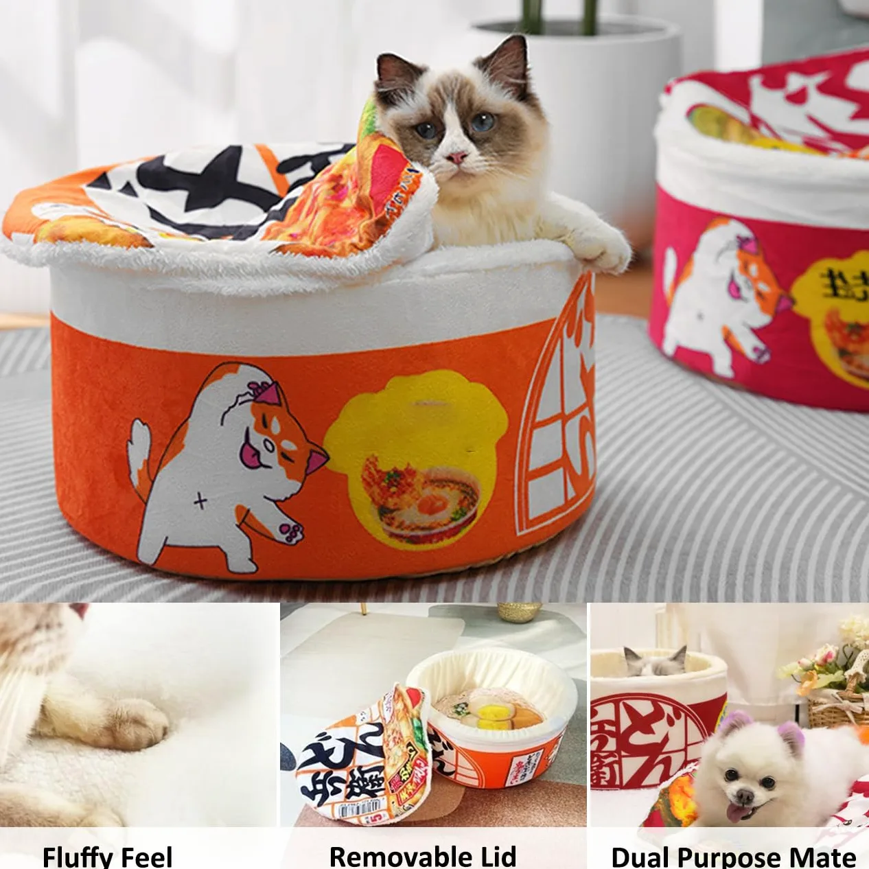 Cuccia per Gatti e Cani da Interno, Cuccia Gatto e cani, Igloo Per Gatti In Peluche Caldo e Accogliente con cuscino imbottito rimovibile e lavabile (Rosso, L)