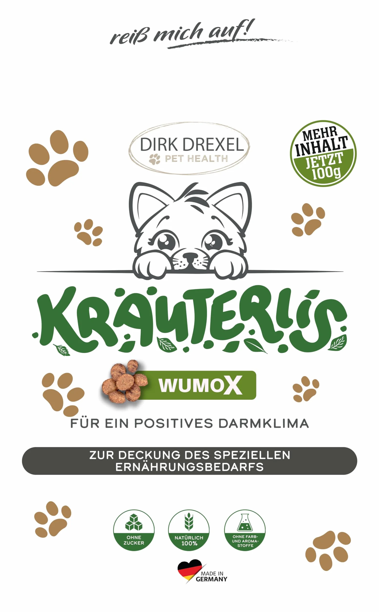 WumoX Herblis per gatti | Tratta con estratti di erbe | nutrizione naturale per rafforzare l'ambiente intestinale | con vero vermouth | alternativa naturale
