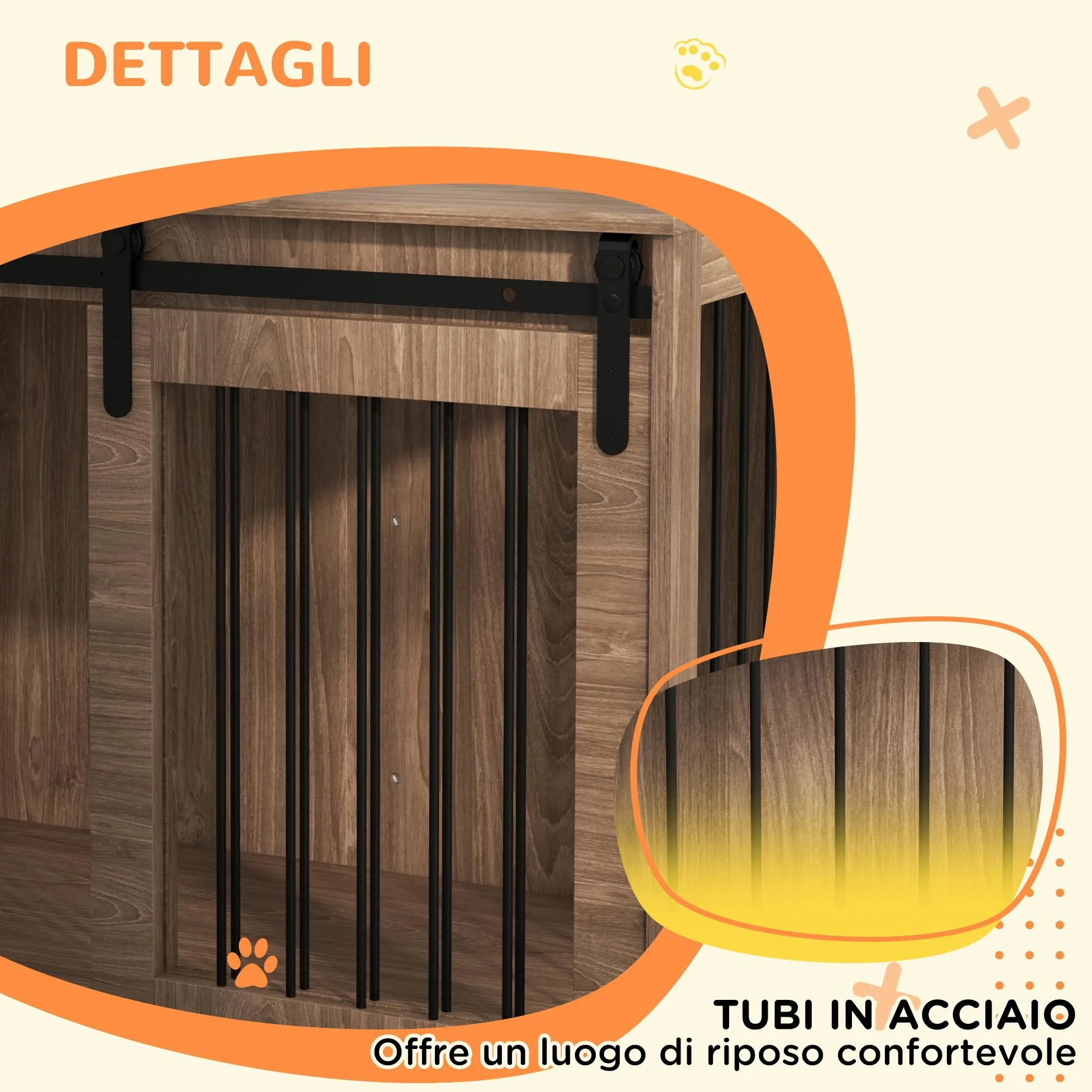 PawHut Casetta per Cani Grandi in Legno per Interno, Kennel per Cani Multiuso con Porta Scorrevole, 98x58x61 cm, Marrone